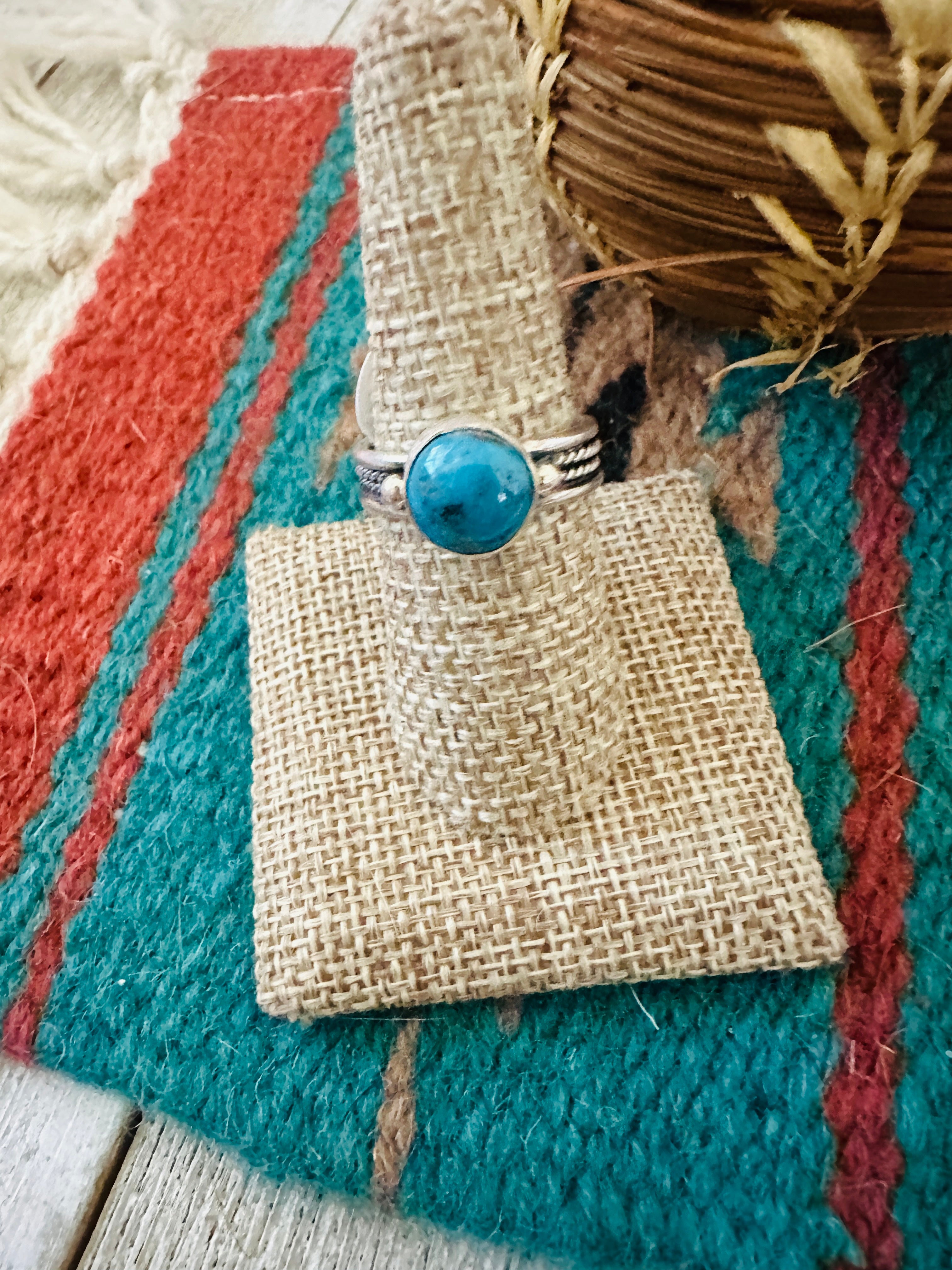 Handcrafted Turquoise & Sterling Silver Ring Size 8