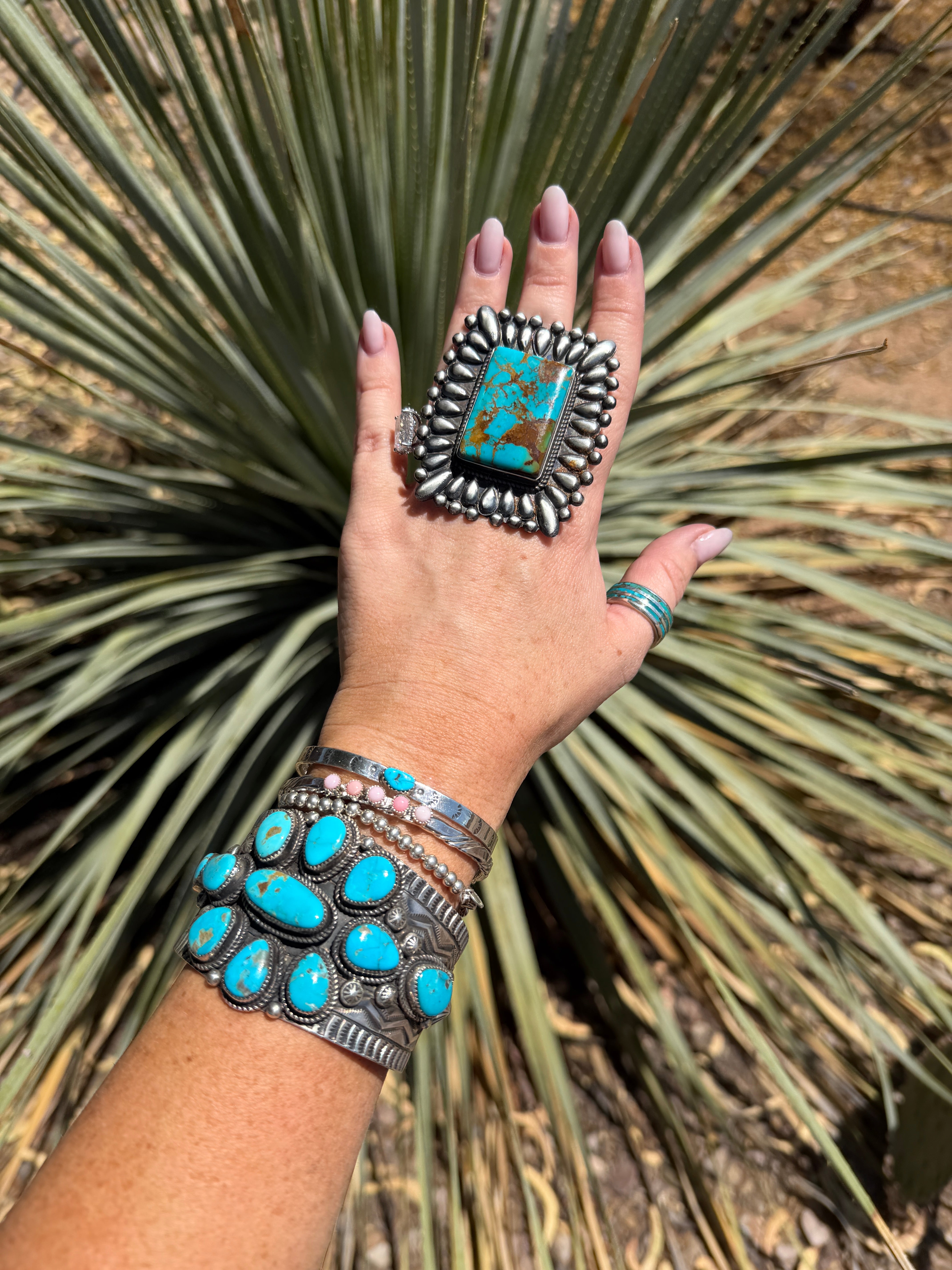 Handcrafted Turquoise & Sterling Silver Adjustable Ring by Marcus Chavez