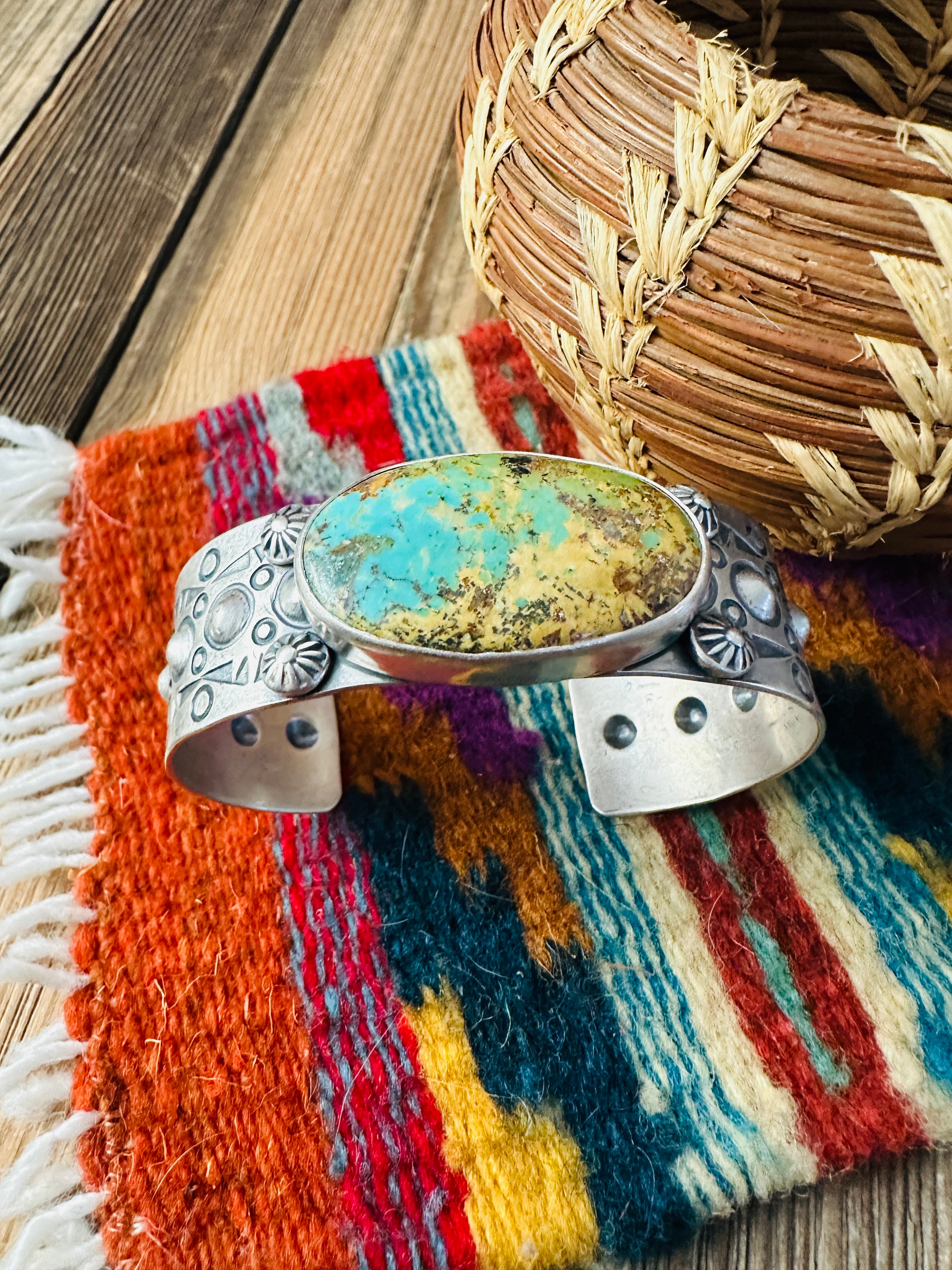 Handcrafted Royston Turquoise & Sterling Silver Cuff Bracelet by Benson Shorty