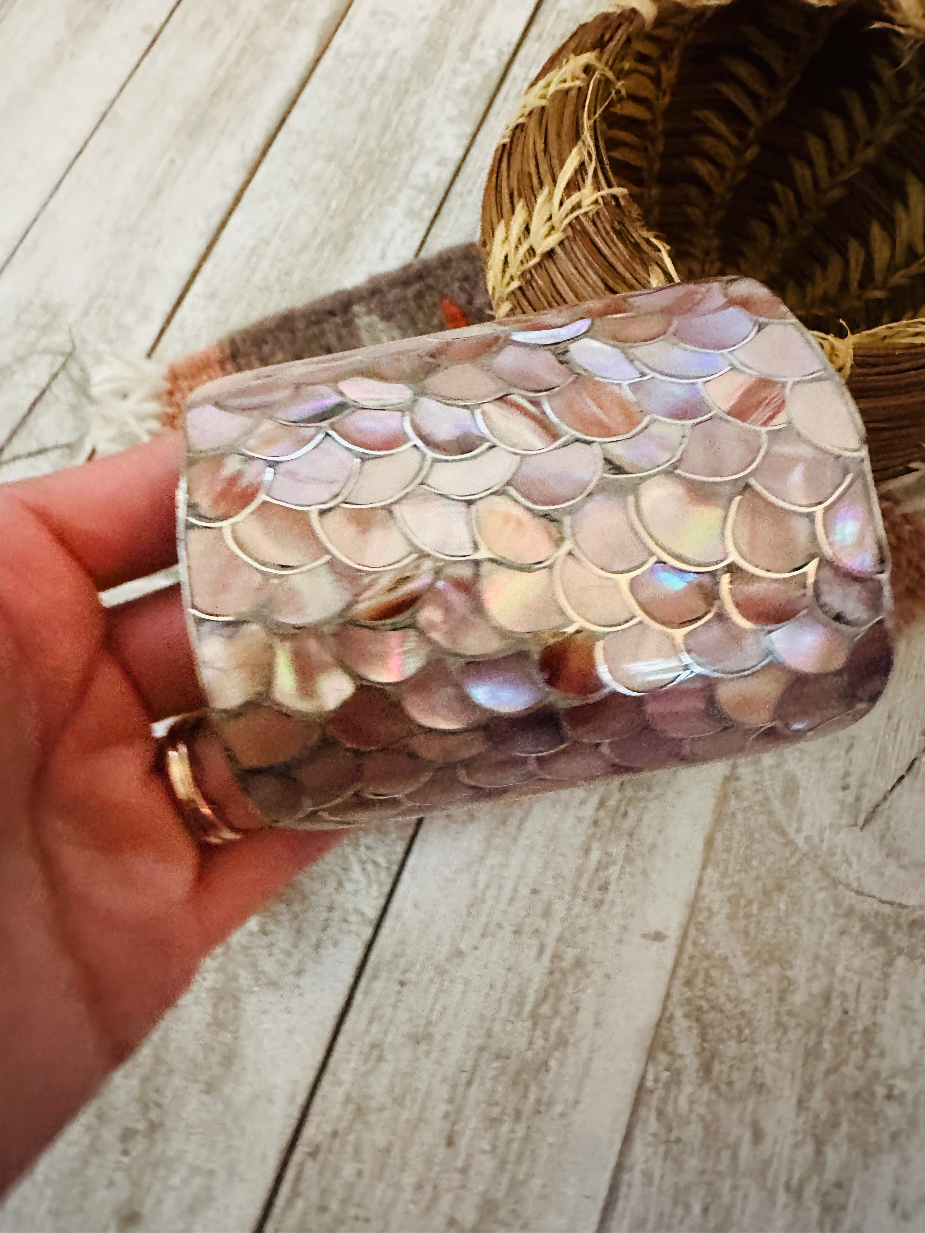 Handcrafted Sterling Silver & Mother of Pearl Inlay Cuff Bracelet D