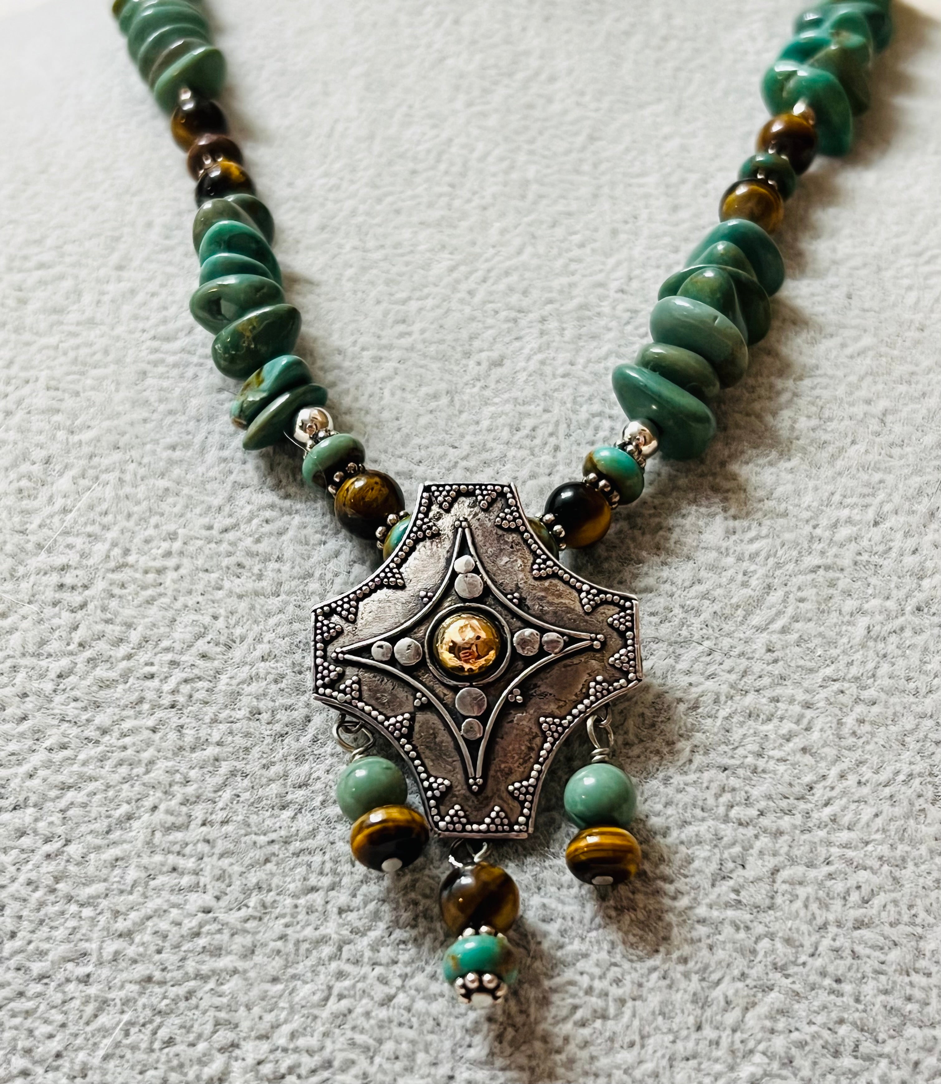 Sterling Silver Concho Cross Turquoise Necklace