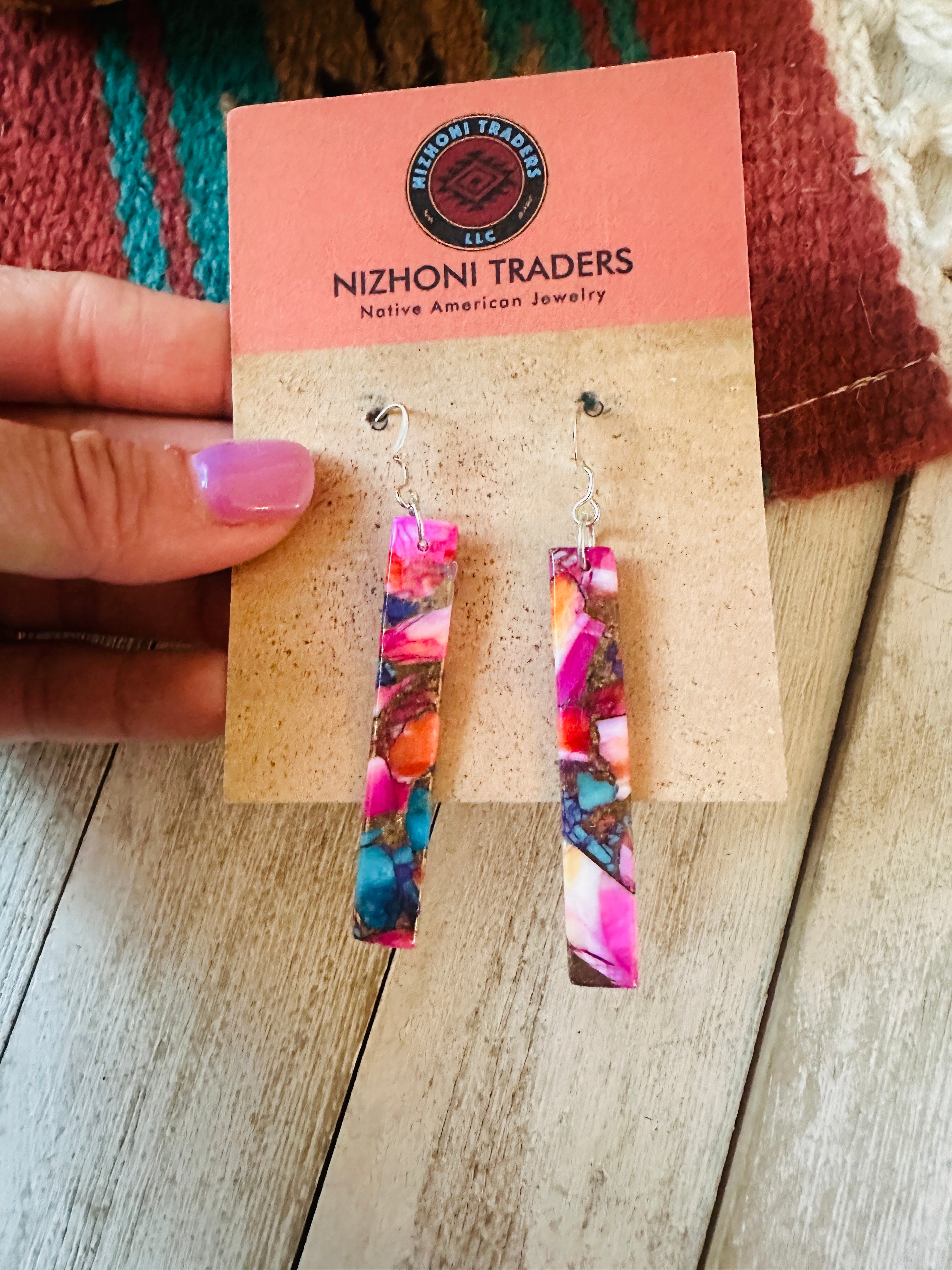 Navajo Sterling Silver & Pink Dream Mojave Slab Dangle Earrings