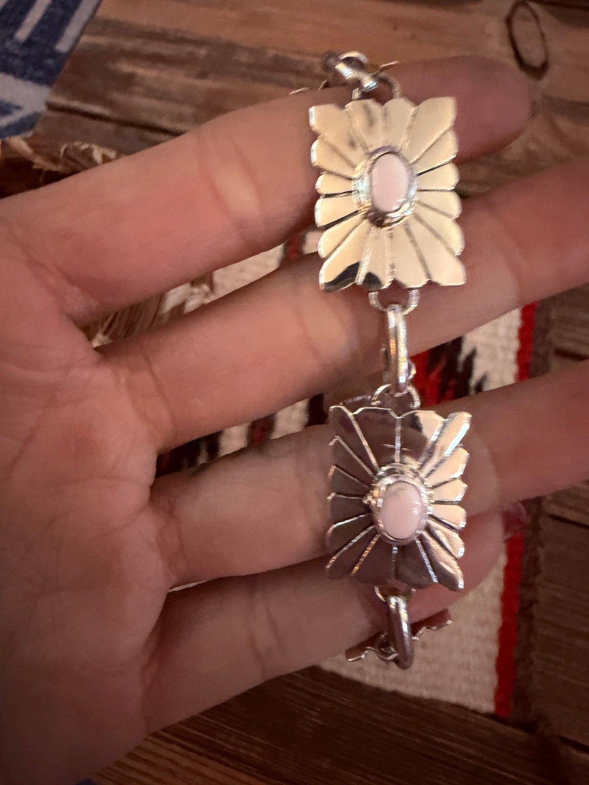 Handcrafted Sterling Silver & Mother of Pearl Link Bracelet by Rita Lee