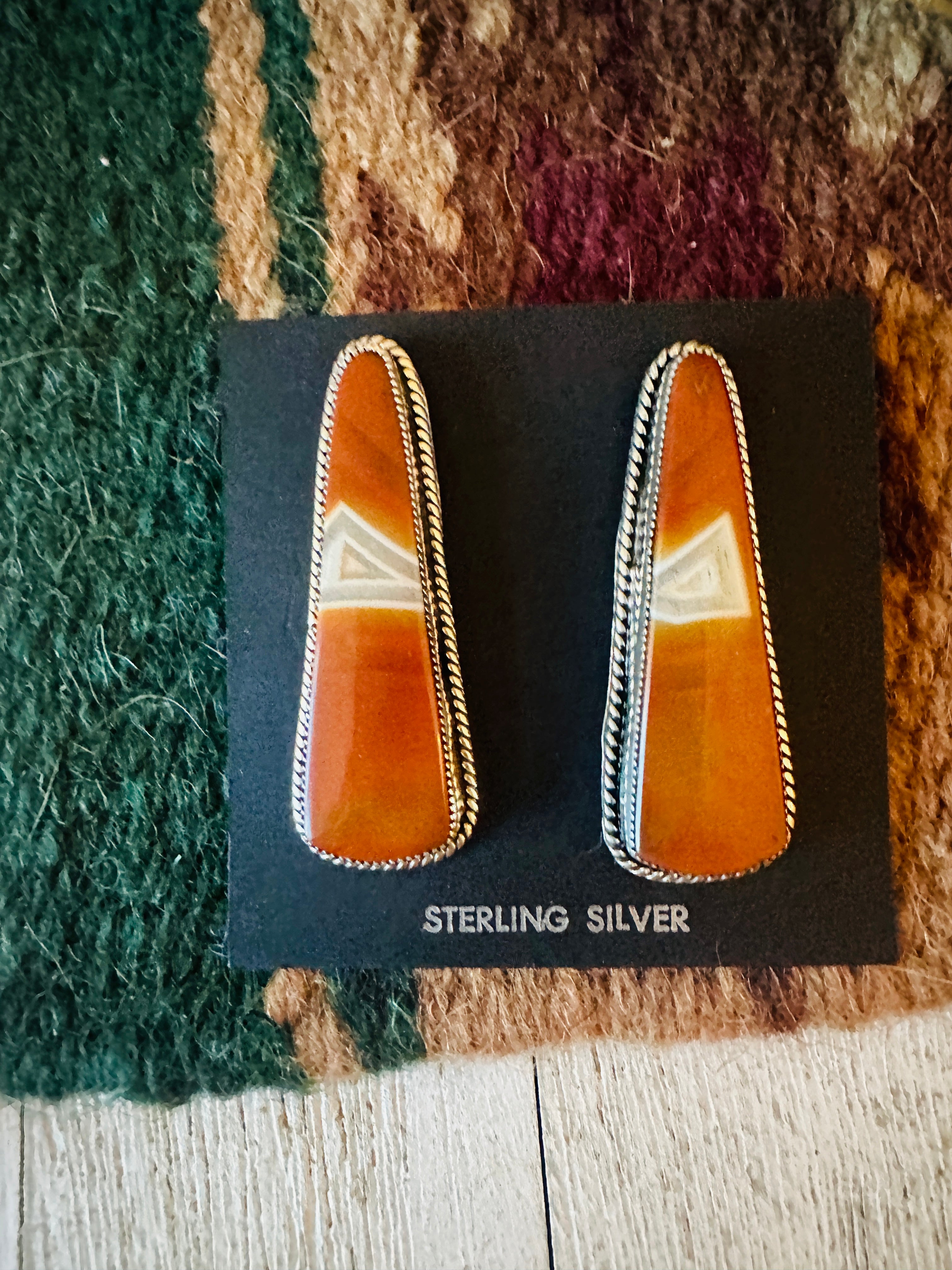 Navajo Jasper Sterling Silver Post Earrings Signed