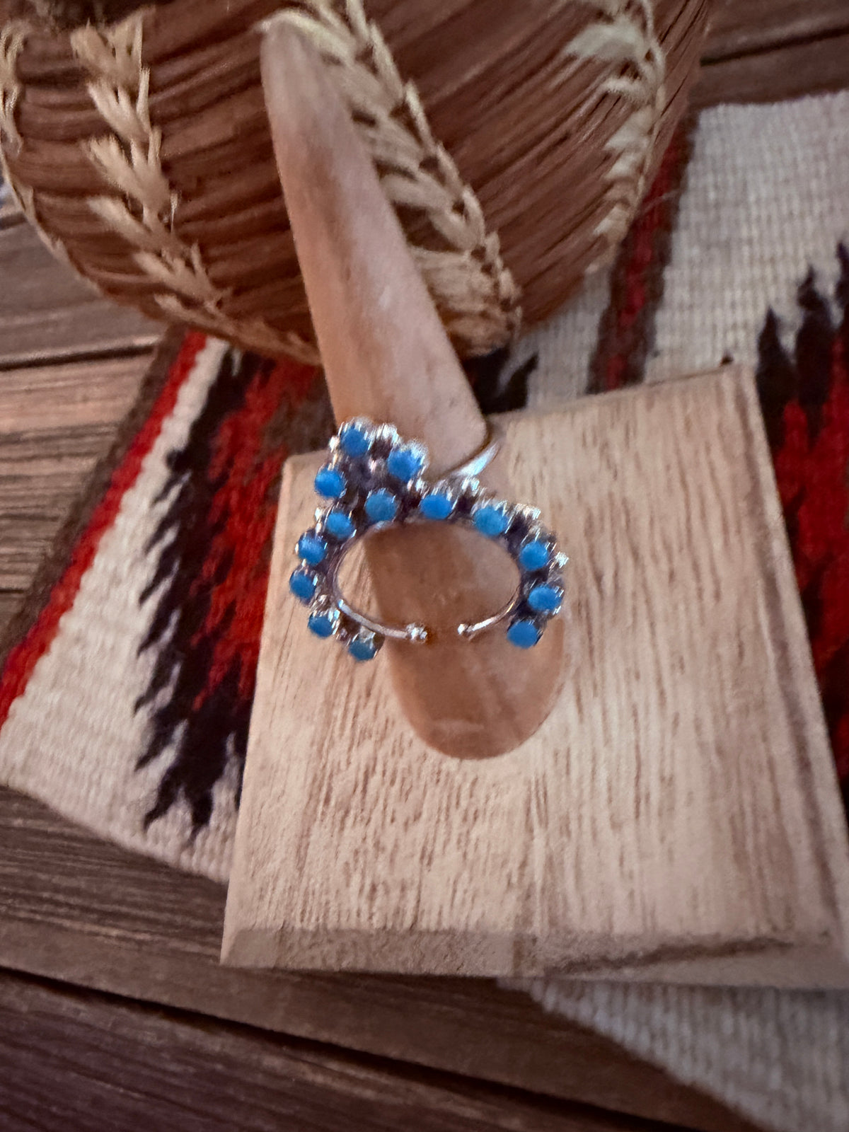 Handcrafted Turquoise & Sterling Silver Naja Cluster Ring Size 6