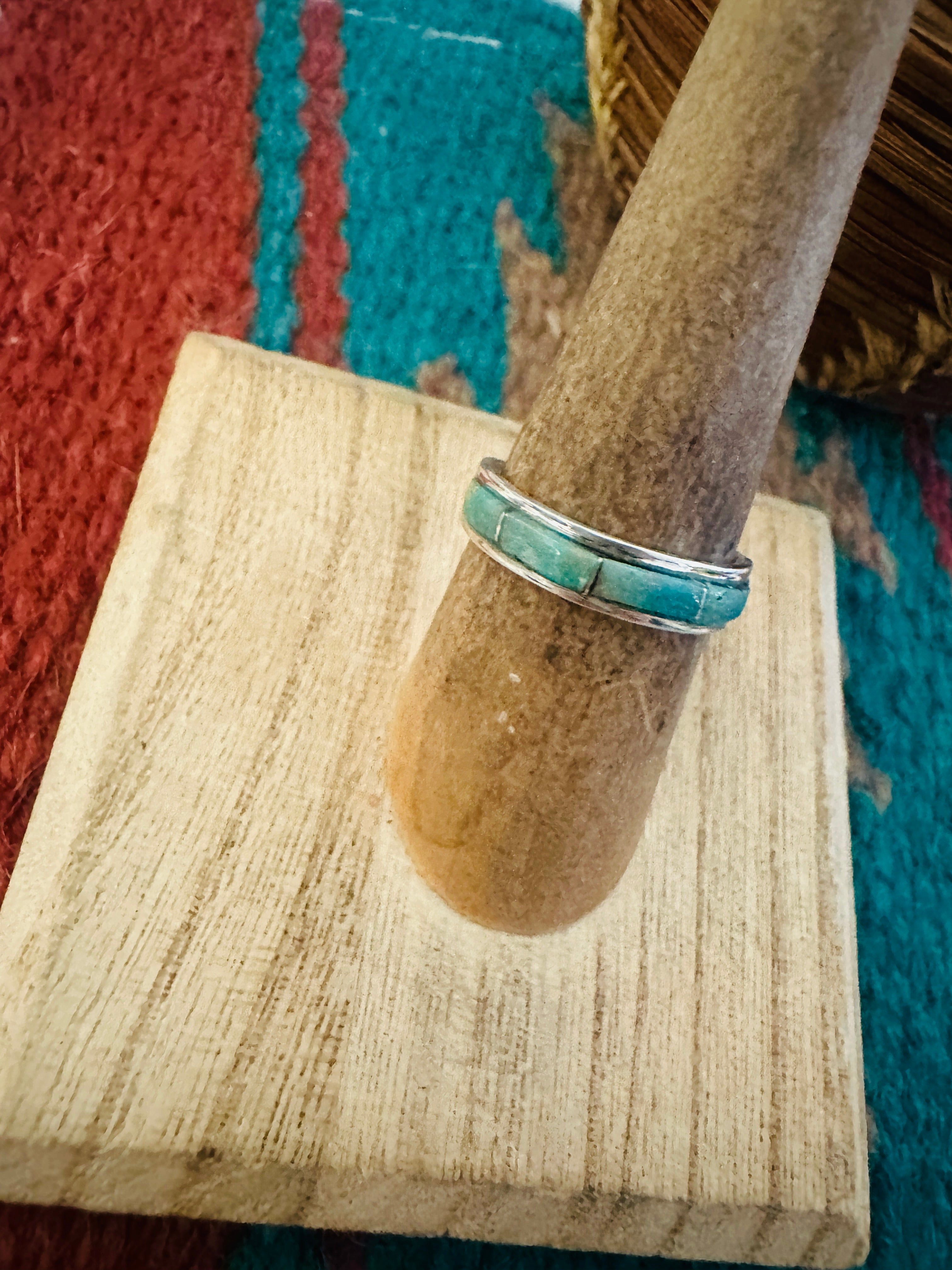 Navajo Sterling Silver & Turquoise Inlay Band Ring