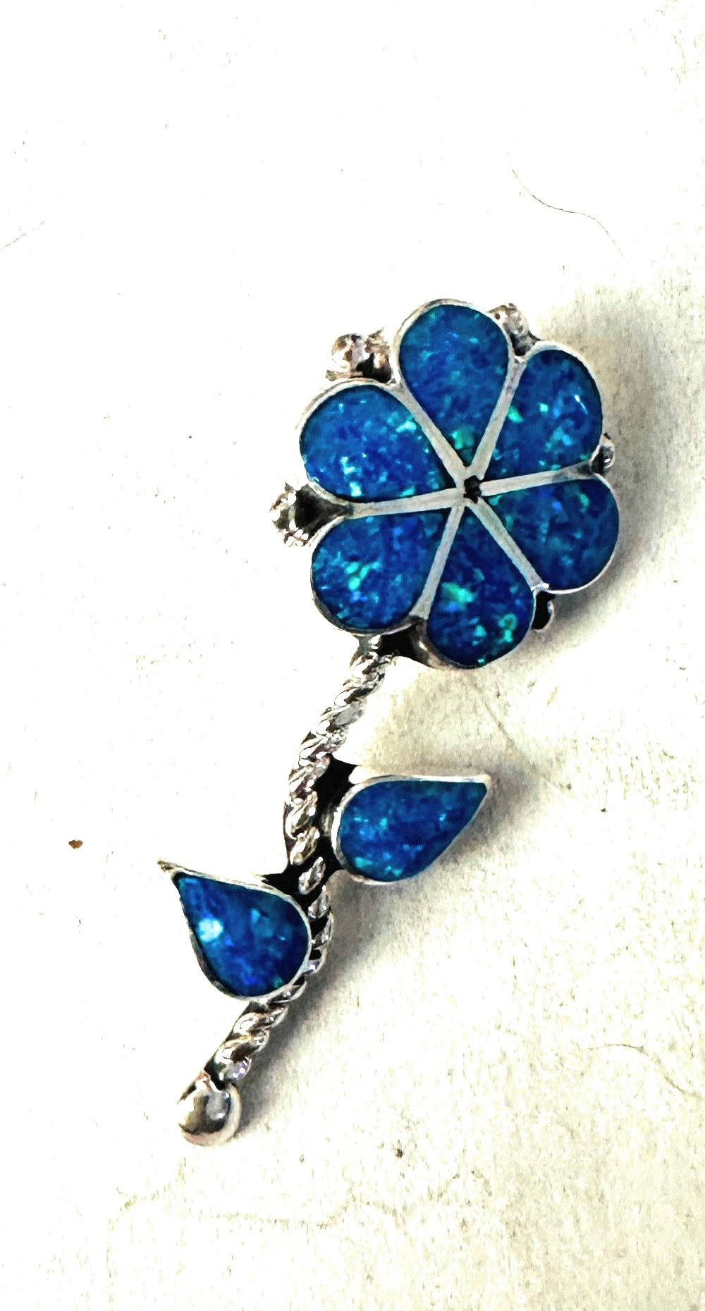 Zuni Blue Opal & Sterling Silver Inlay Flower Pendant