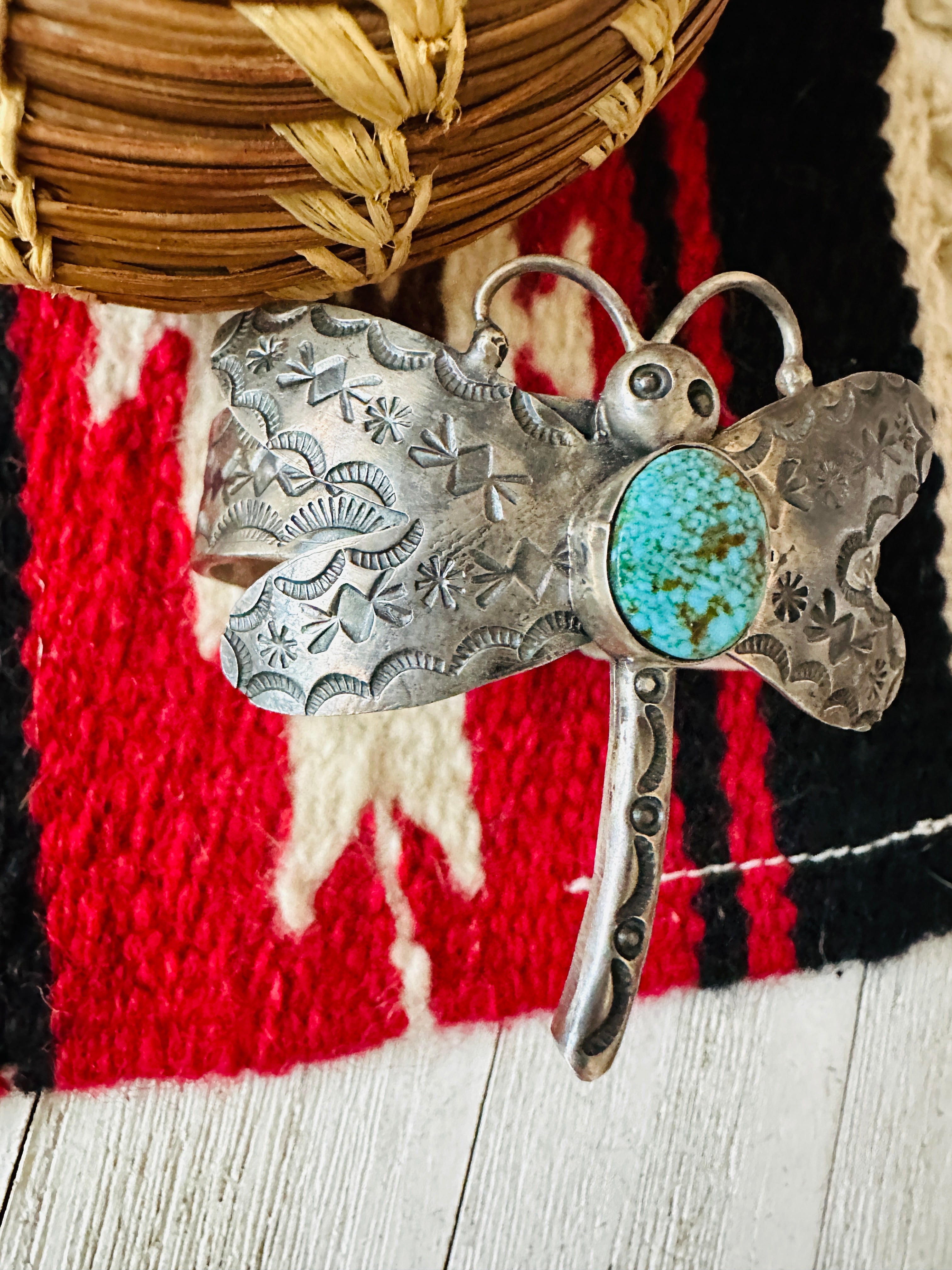 Navajo Turquoise & Sterling Silver Dragonfly Cuff Bracelet