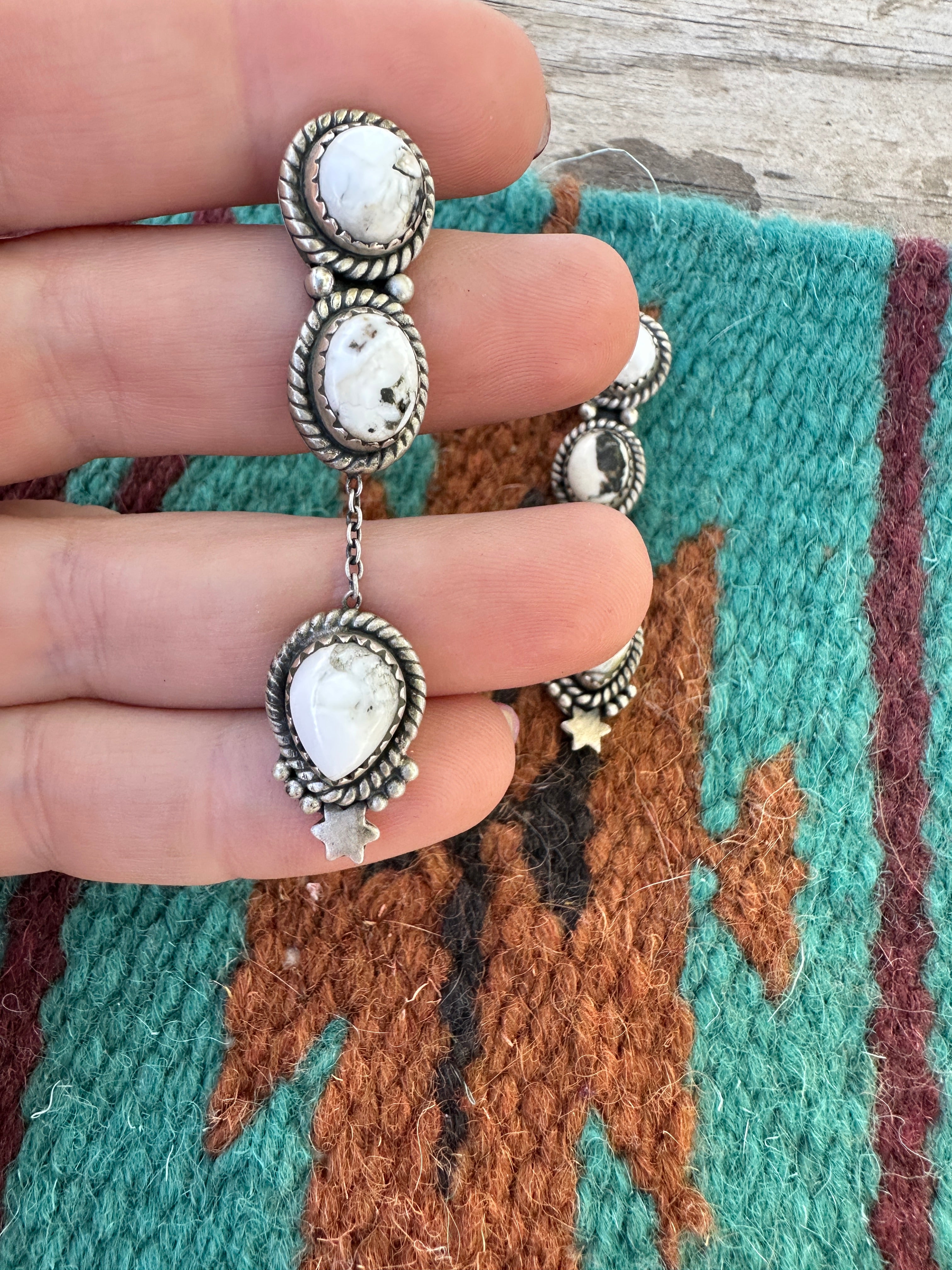 Handmade Sterling Silver and White Buffalo Star Drop Earring