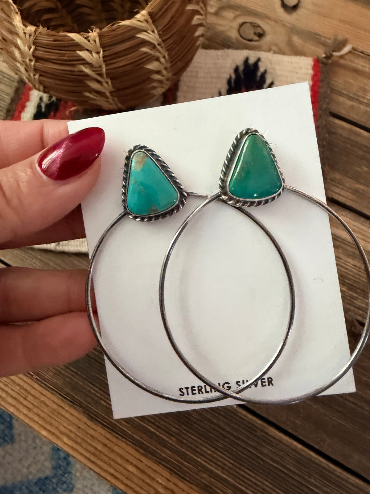 Handcrafted Turquoise and Sterling Silver Dangle Hoop Earrings by Elouise Kee
