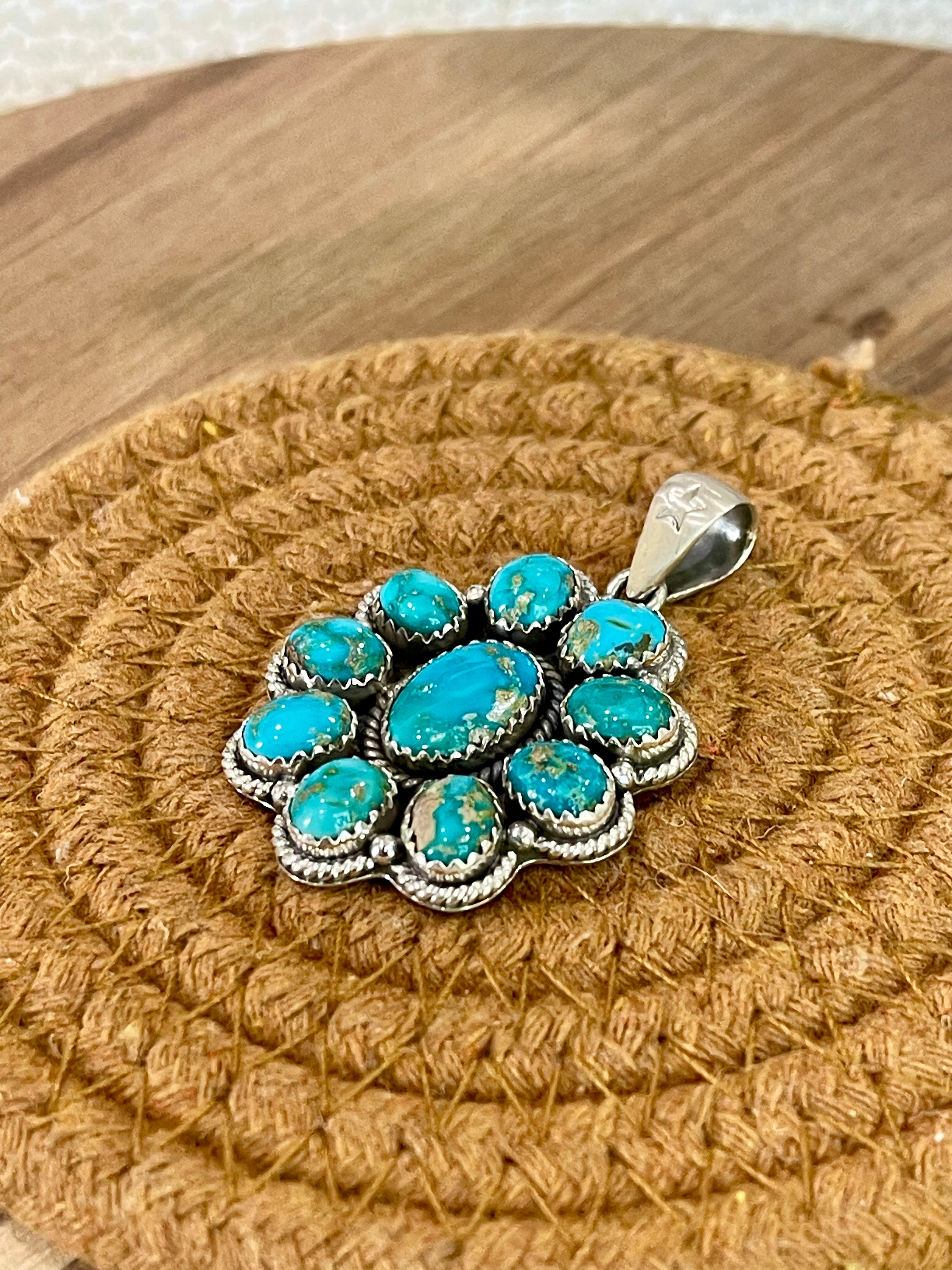 Beautiful Handmade Sterling Silver & South Hill Sonoran Turquoise Cluster Pendant