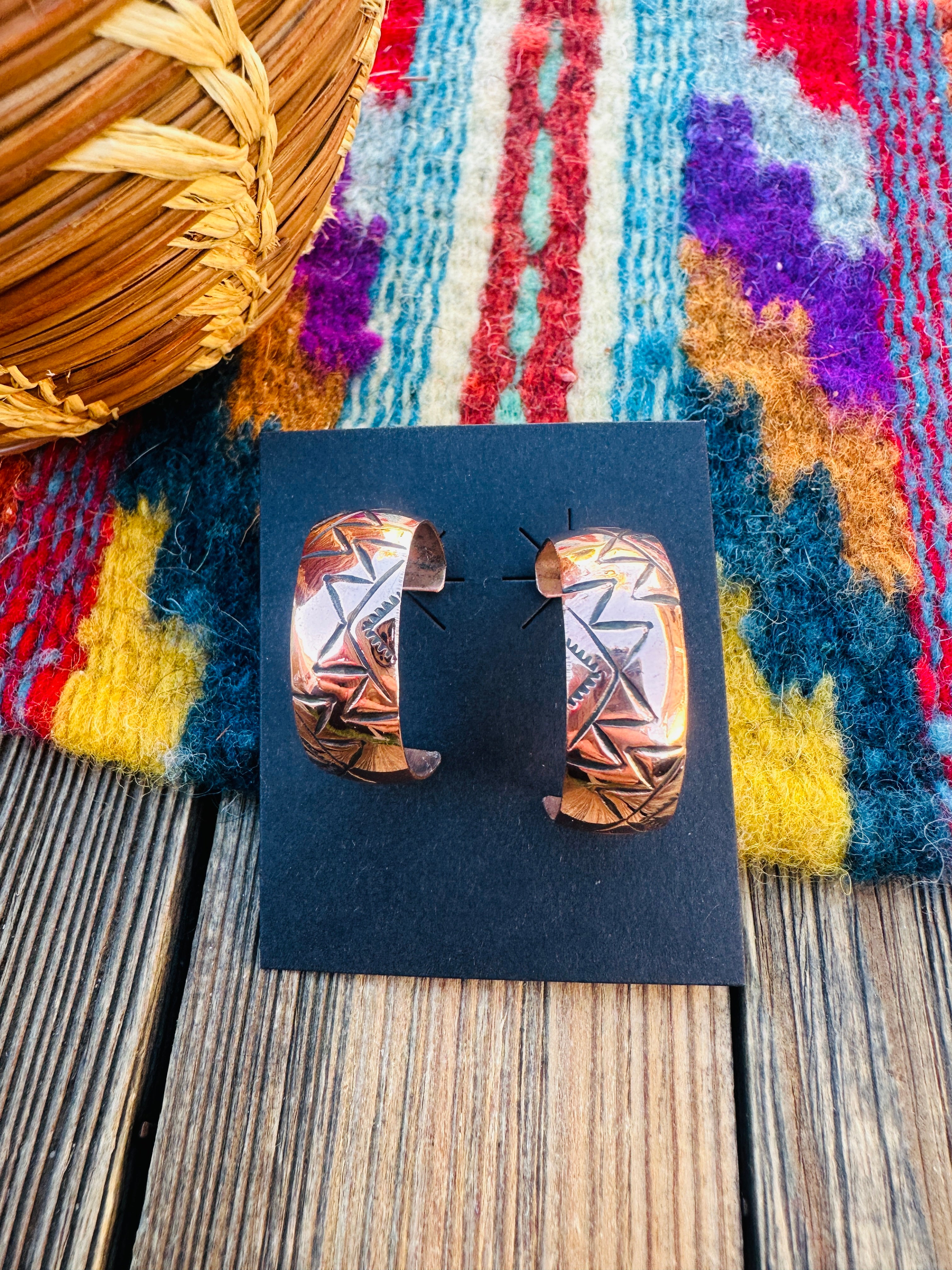 Hand Stamped Copper Hoop Earrings