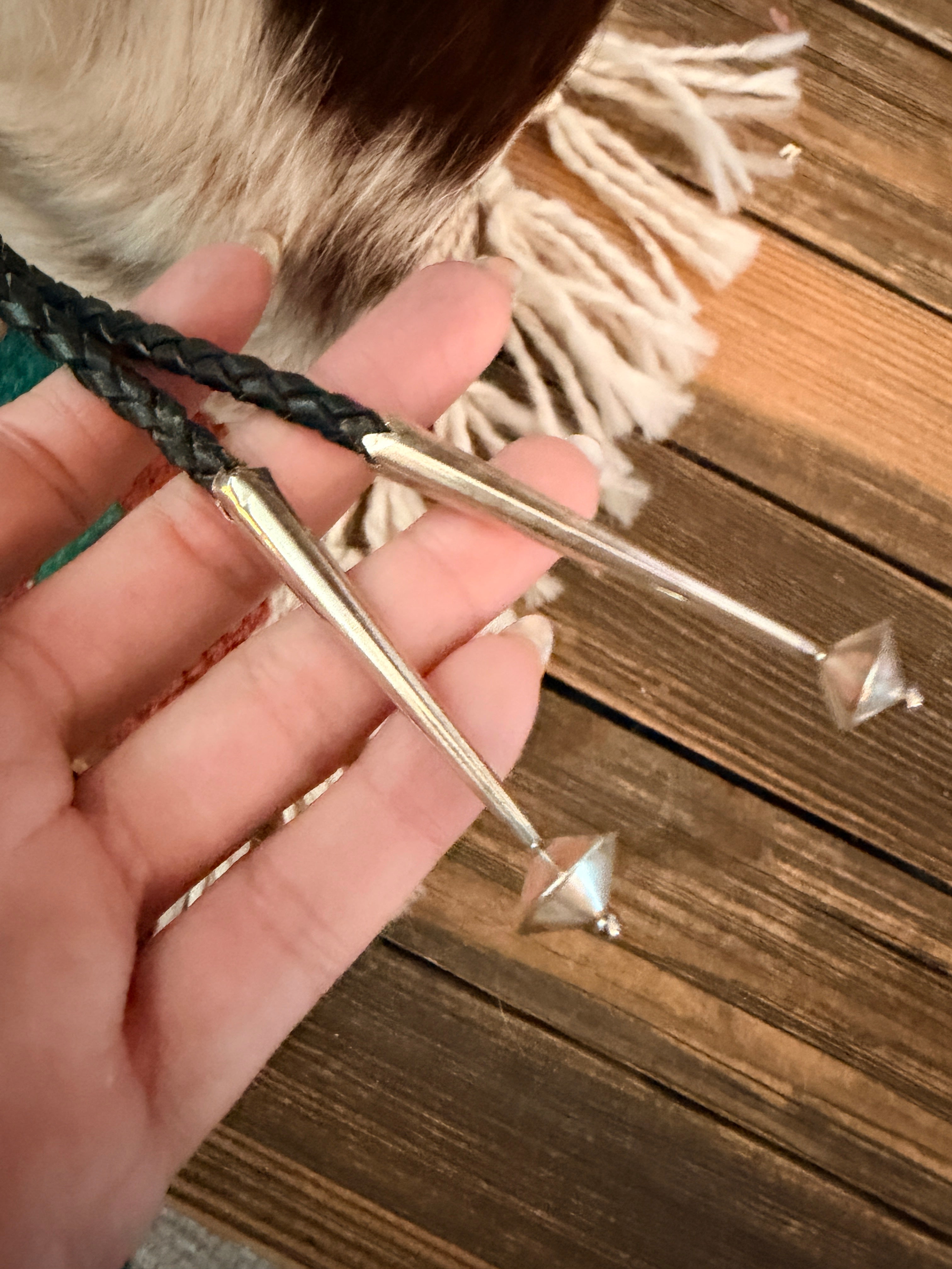 Handcrafted Vintage Old Pawn Sterling Silver & Turquoise Concho Bolo Tie by Effie Calavaza