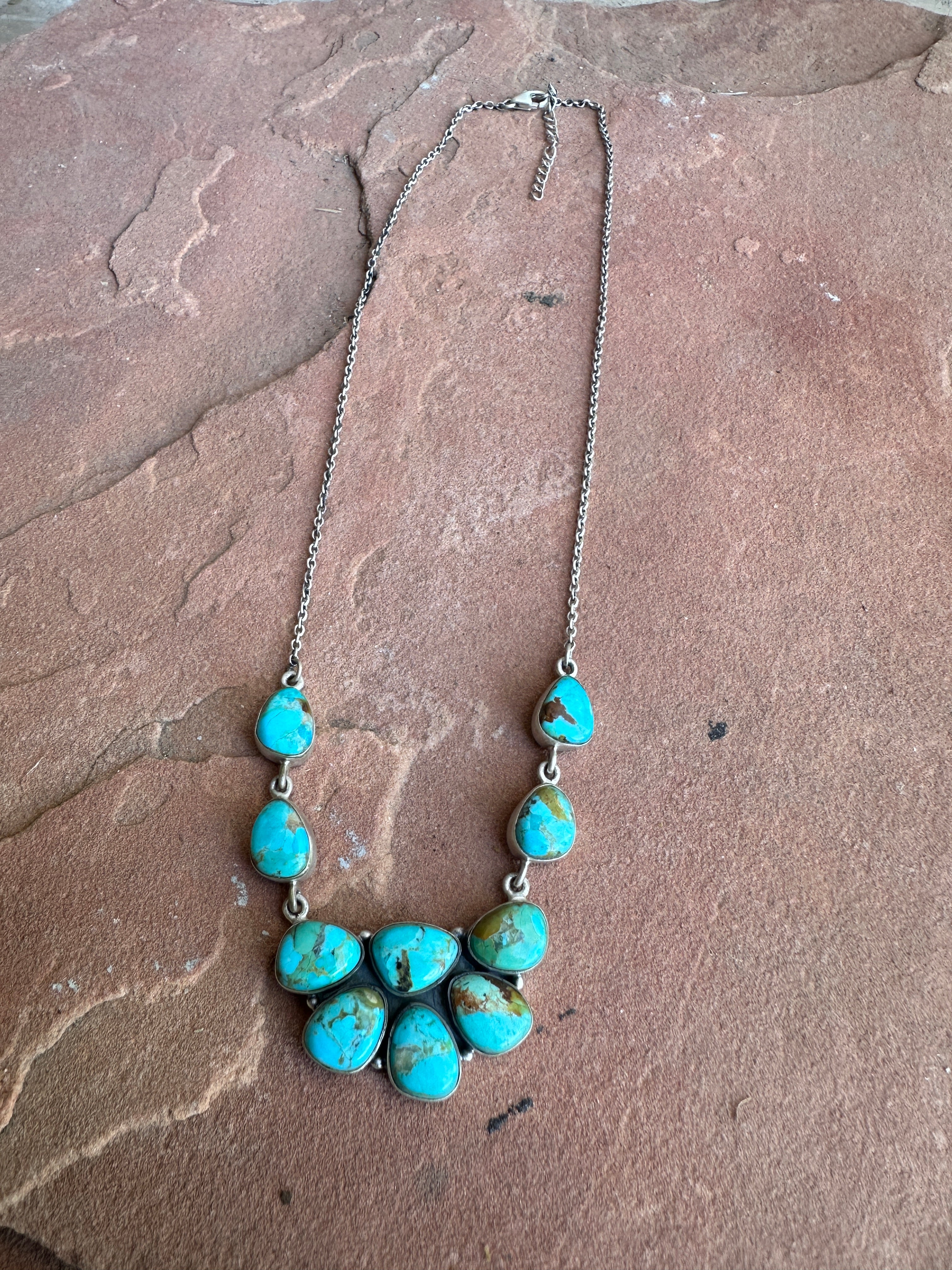 Beautiful Handmade Sterling Silver & Turquoise Crescent Necklace