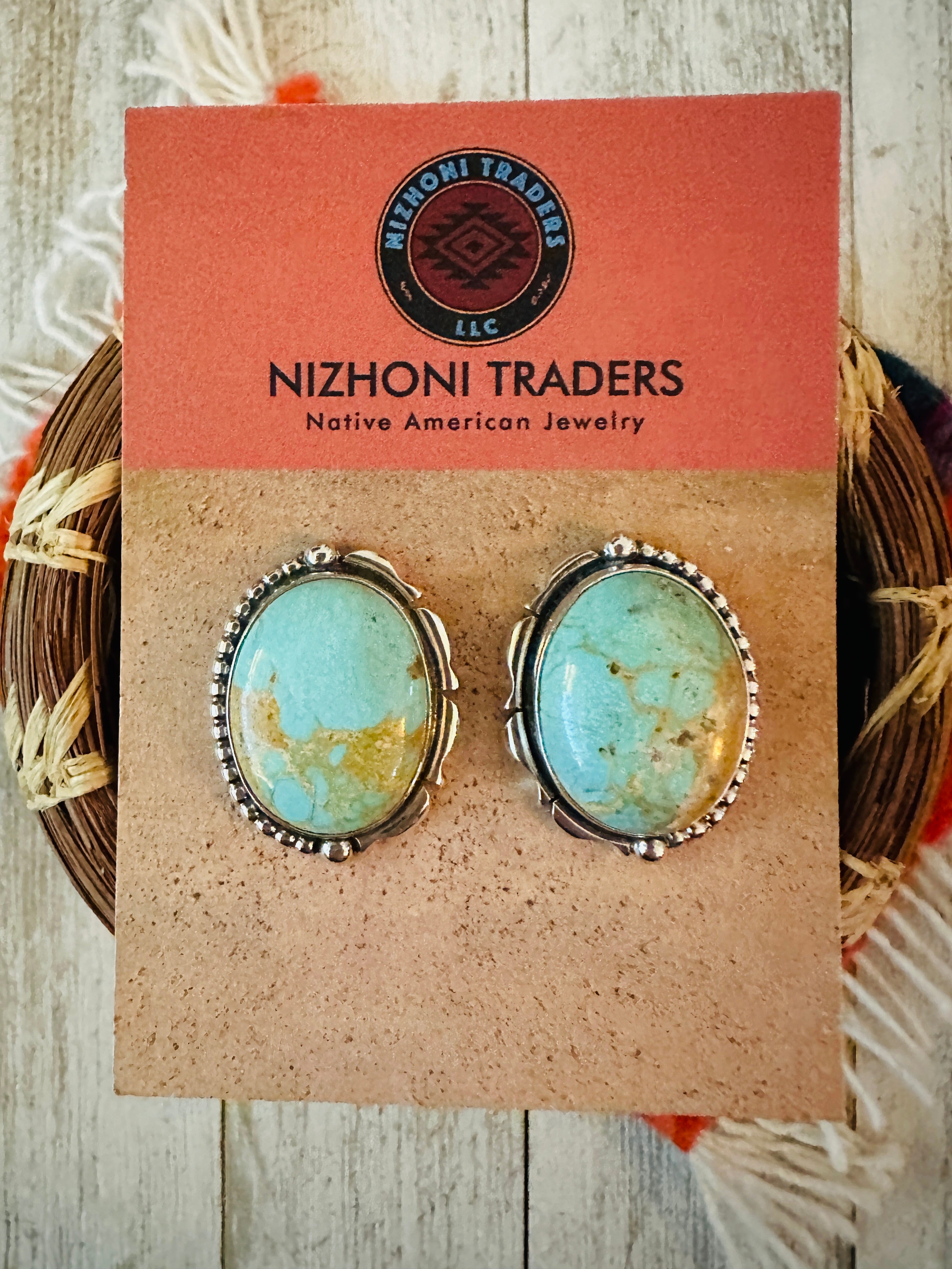 Navajo Sterling good Silver & Turquoise Post Earrings Signed