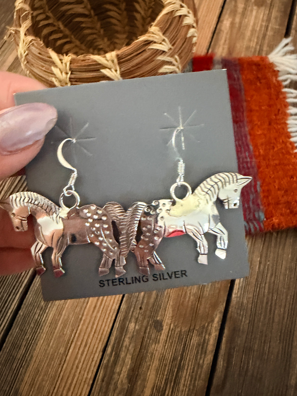 Handcrafted Sterling Silver Horse Dangle Earrings by Louise Yazzie