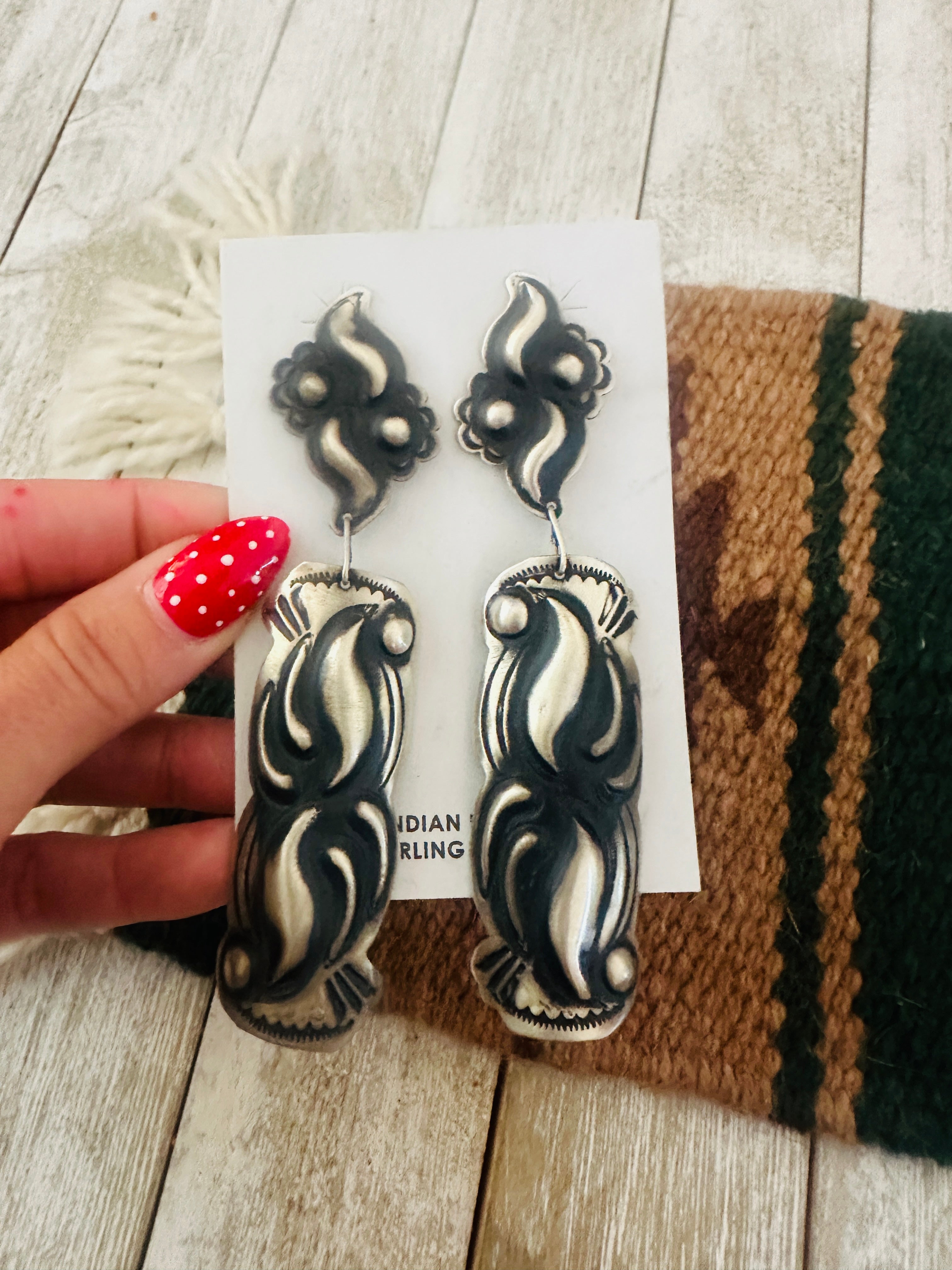 Handcrafted Sterling Silver Concho Dangle Earrings by Leander Tahe