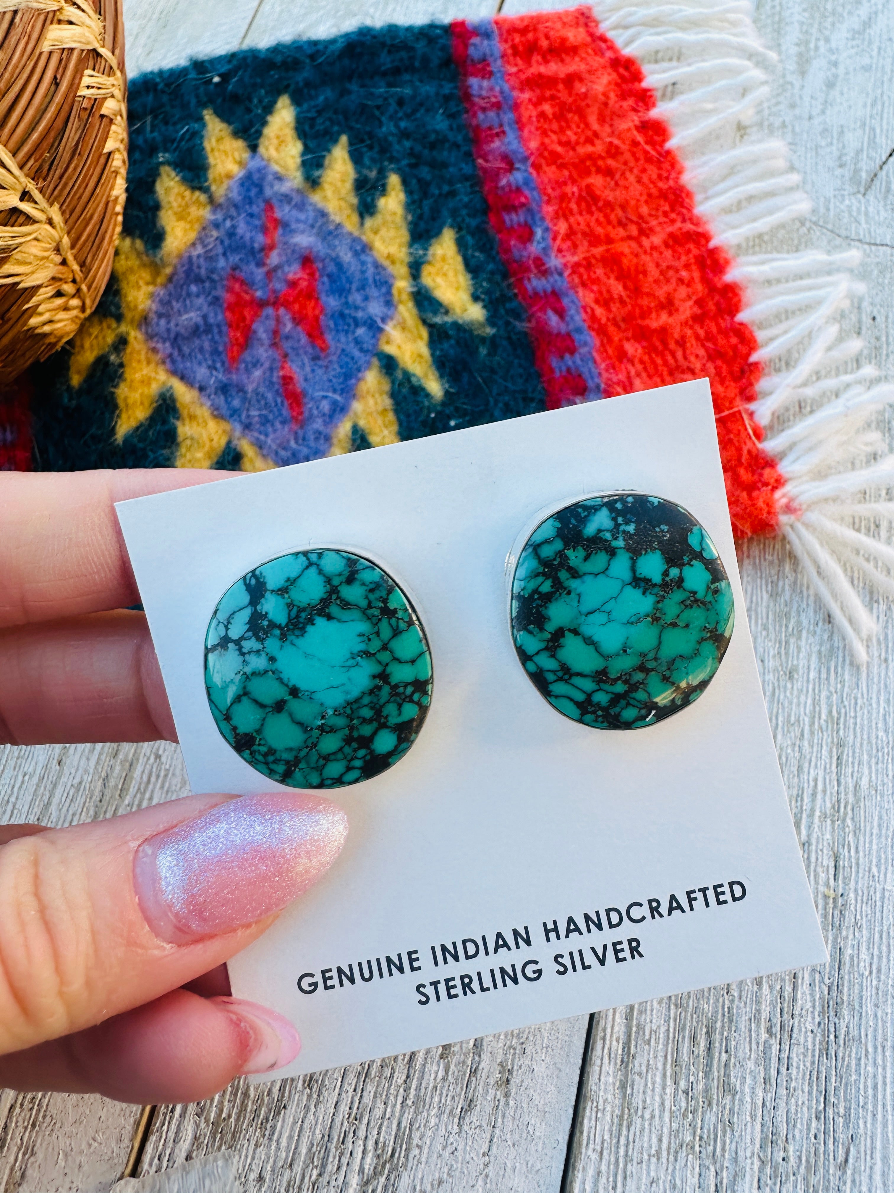 Handcrafted Kingman Web Turquoise & Sterling Silver Post Earrings