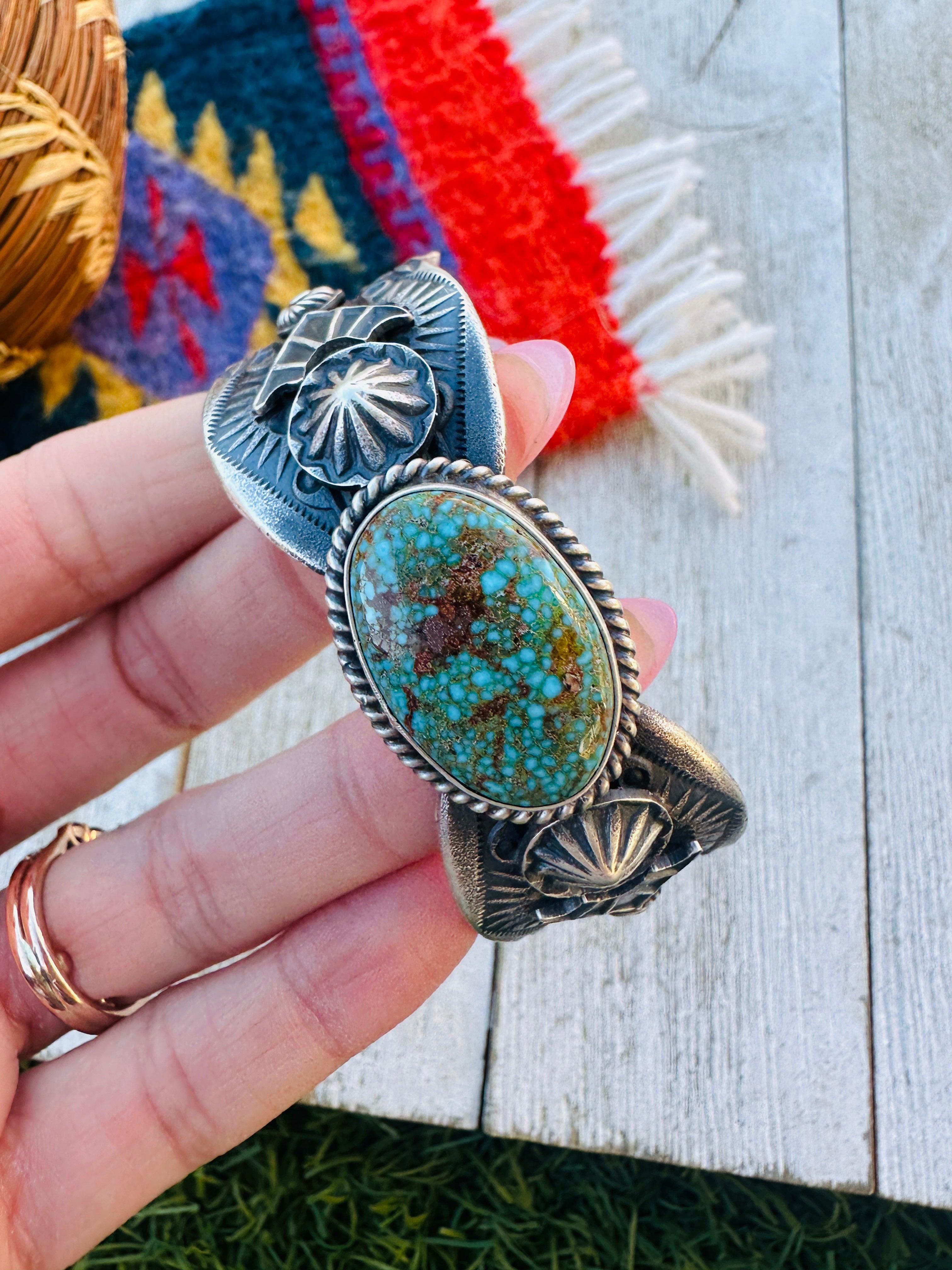 Handcrafted Number 8 Turquoise & Sterling Silver Cuff Bracelet by Kevin Billah