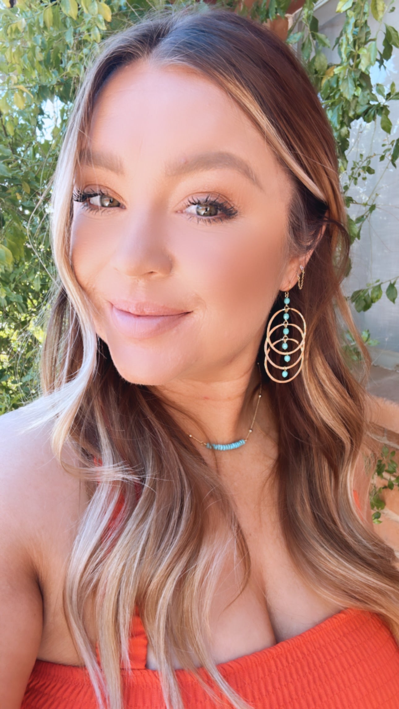 “The Golden Collection” Groovy Hoops Handmade Turquoise Beaded & 14k Gold Plated Earrings