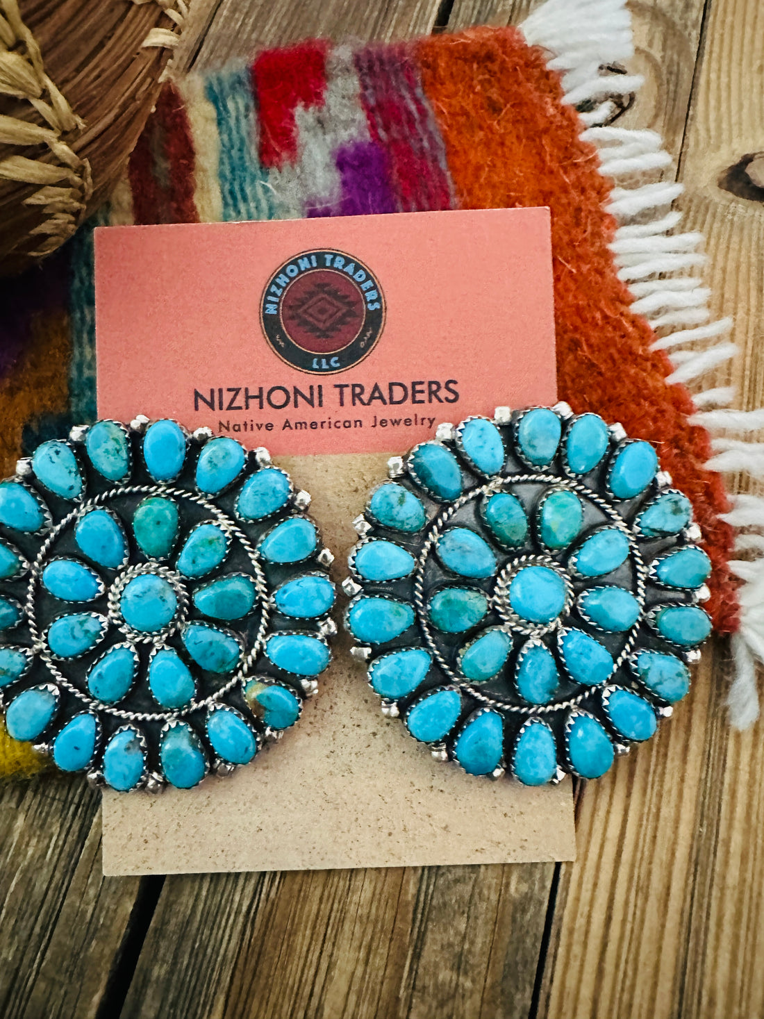 Handcrafted Turquoise & Sterling Silver Cluster Post Earrings