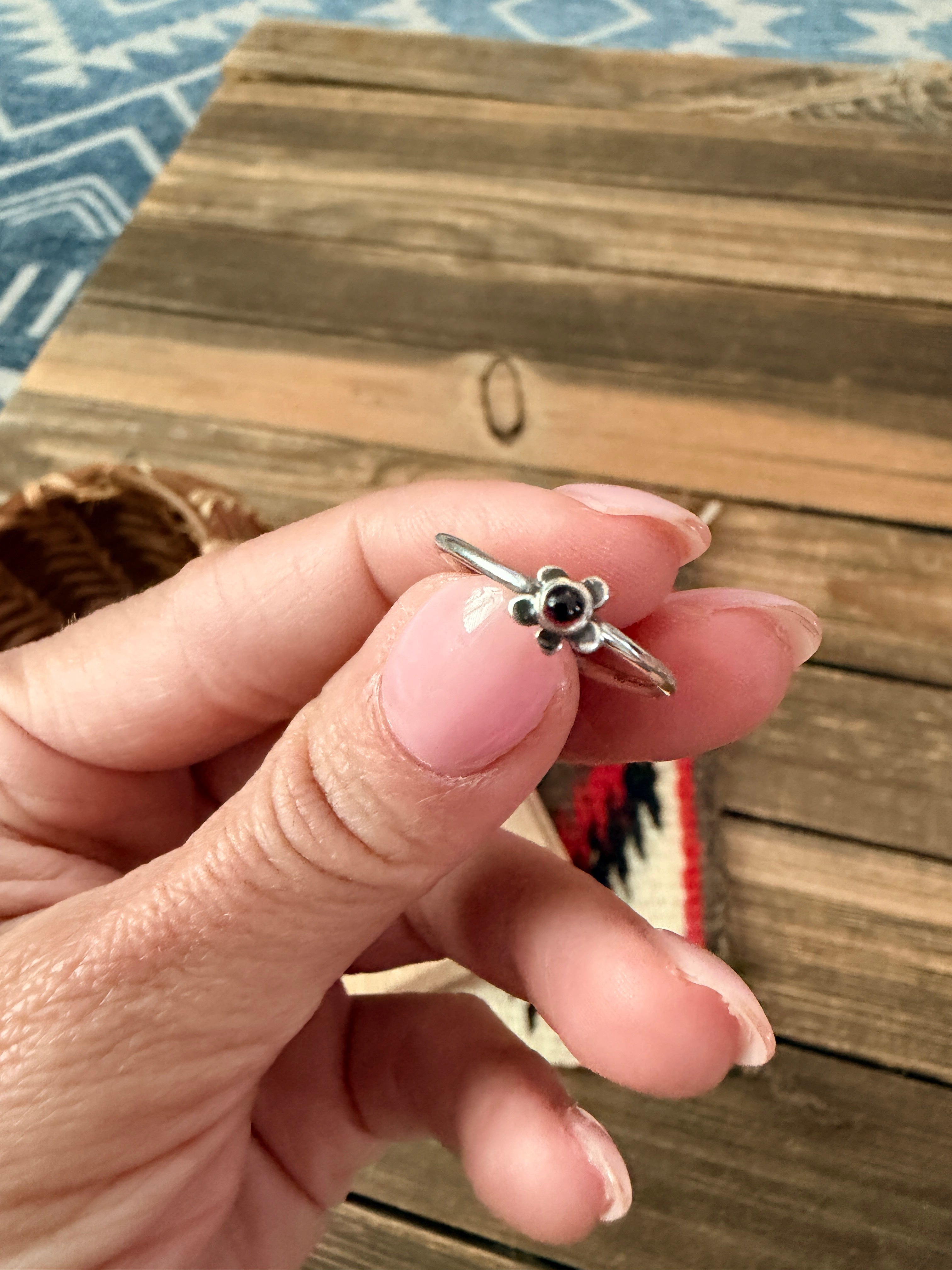 Handmade Sterling Silver & Garnet Adjustable Ring