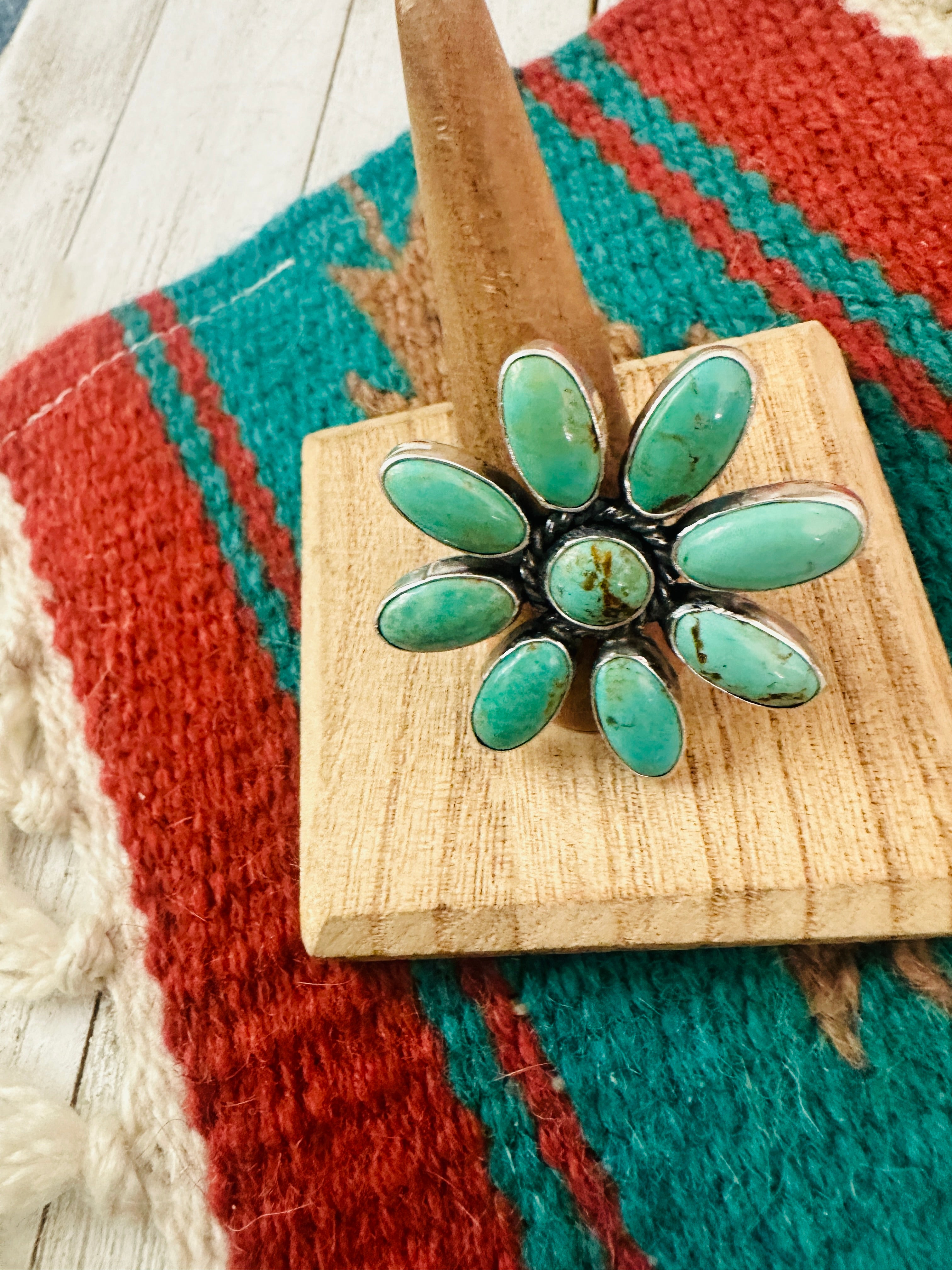 Navajo Sterling Silver & Turquoise Adjustable Flower Ring