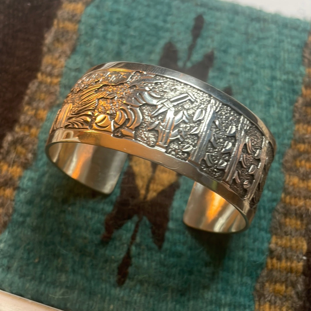 Amazing Navajo Sterling Silver Cuff Bracelet Signed