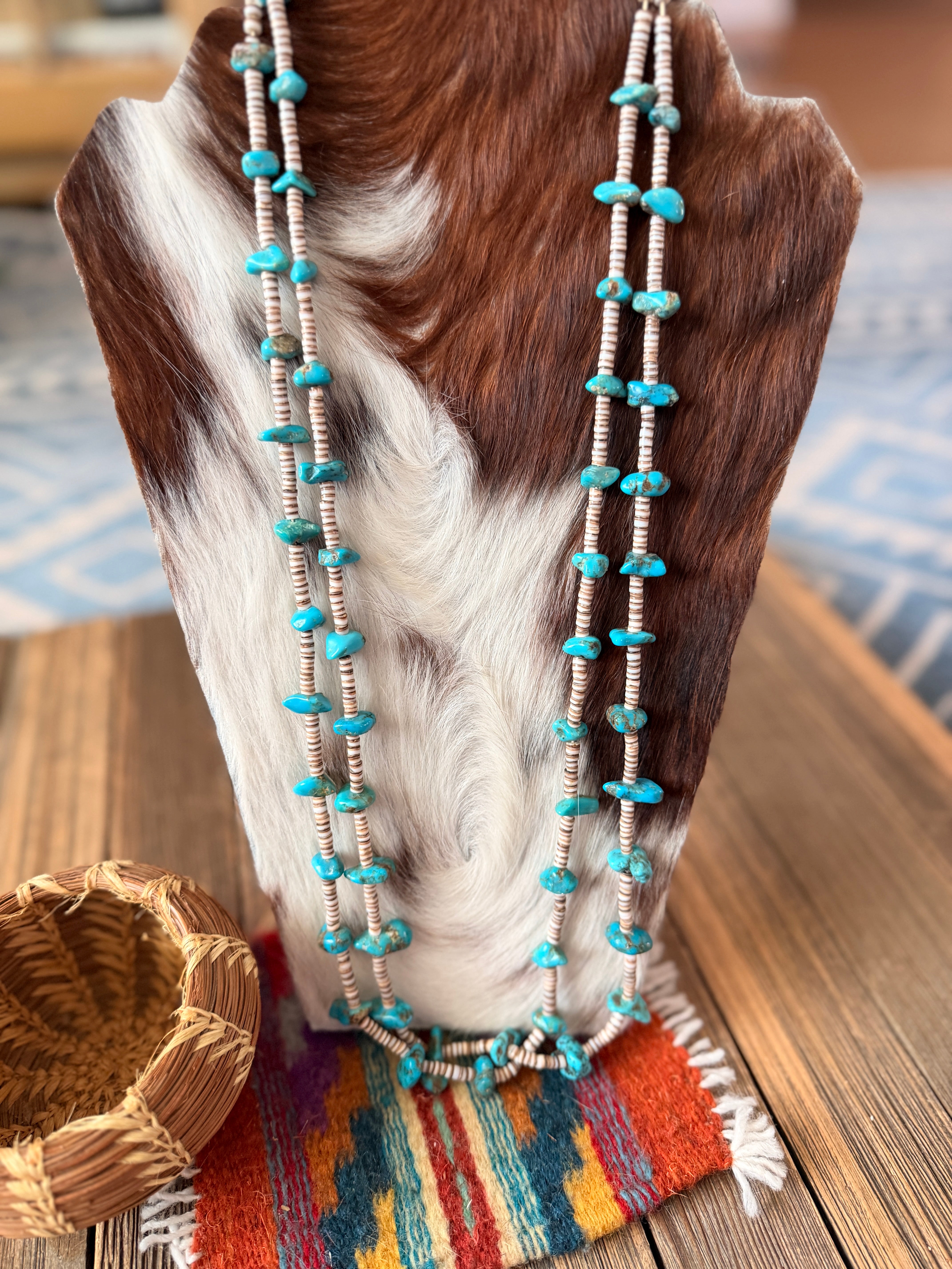 Old Pawn Handcrafted Turquoise & Heishi Beaded 30” Necklace