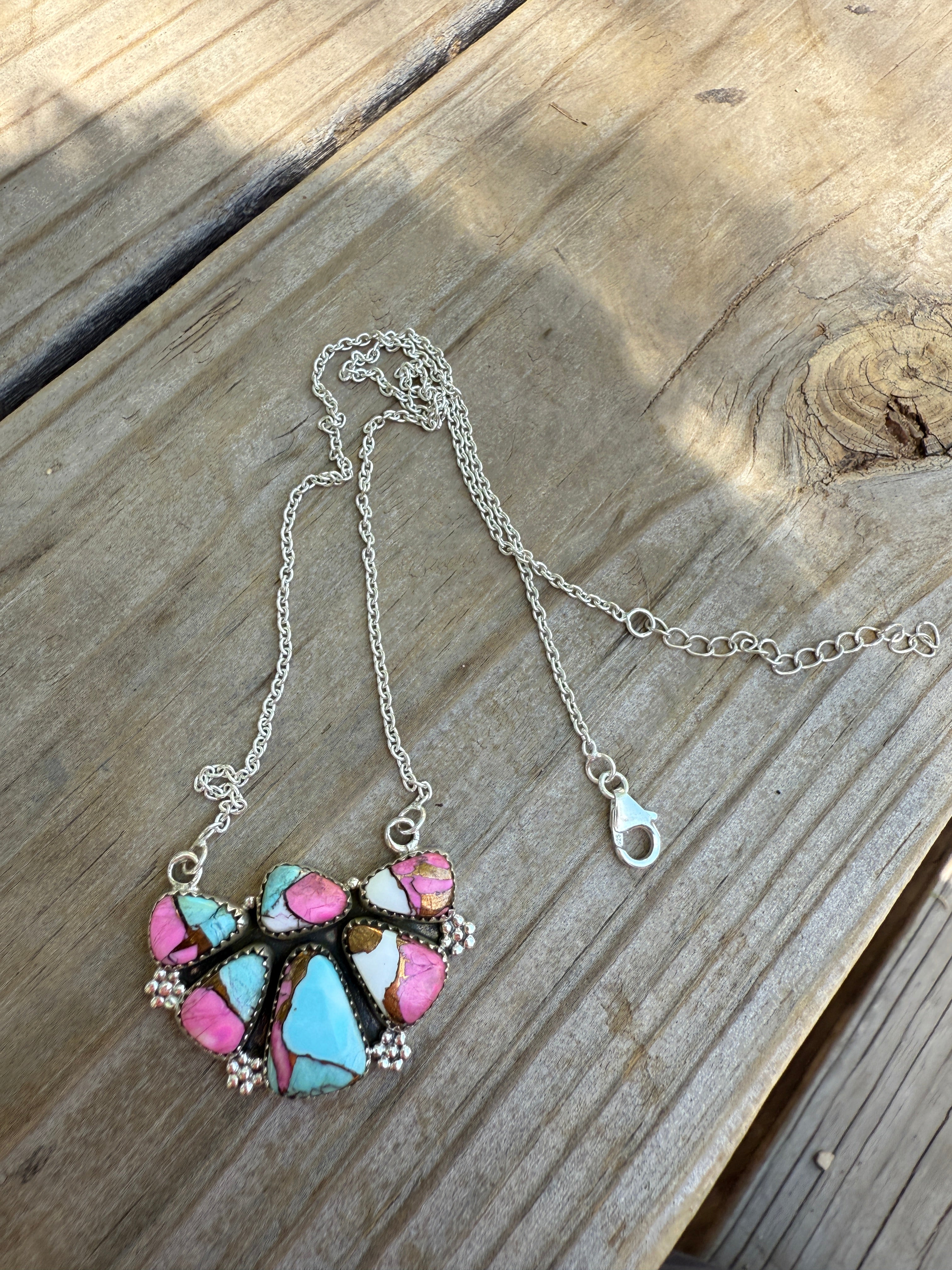 Handmade Cotton Candy Sterling Silver Crescent Necklace