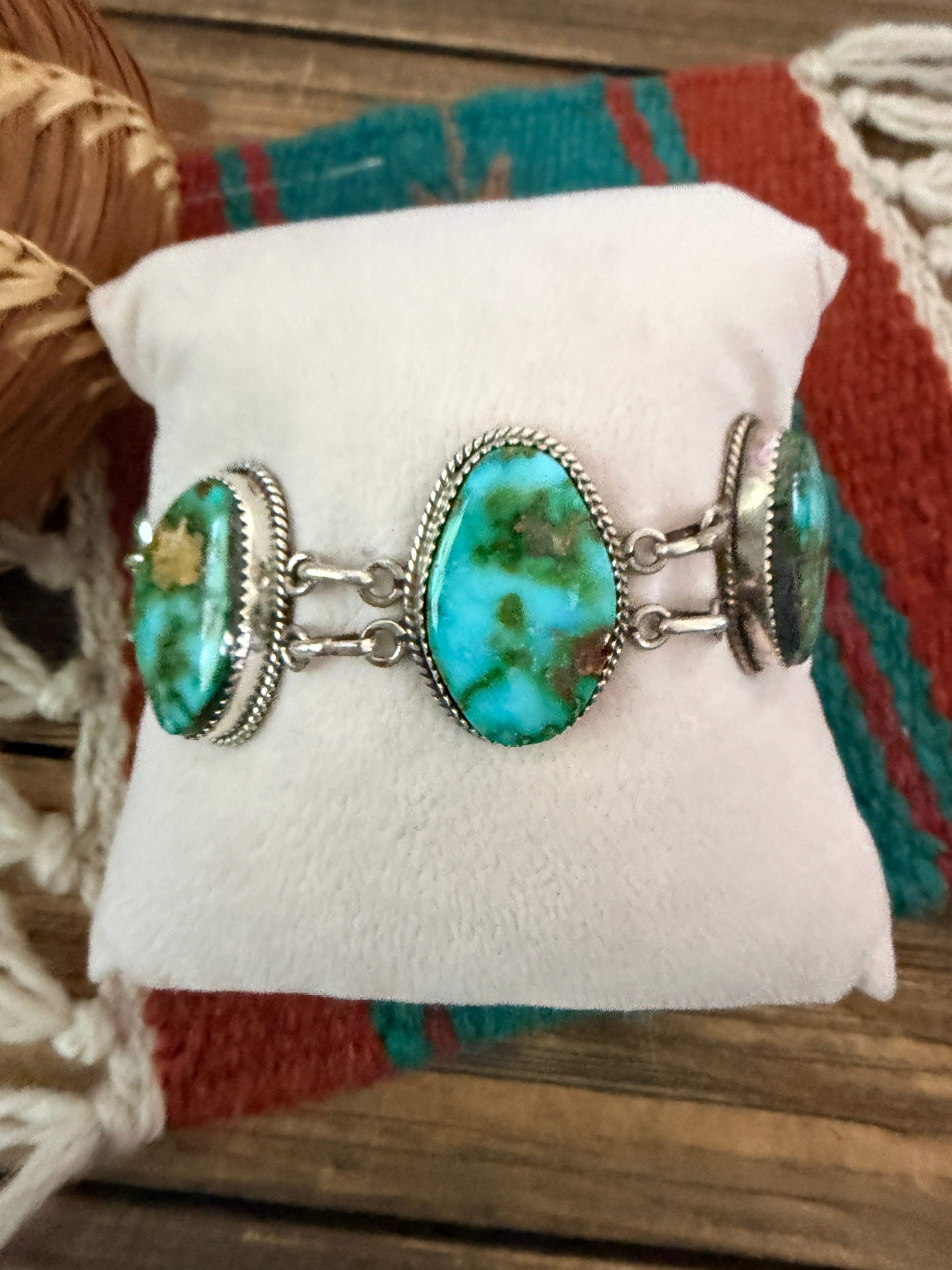 Handcrafted Sterling Silver & Sonoran Gold Turquoise Link Bracelet by La Rose Ganadonegro