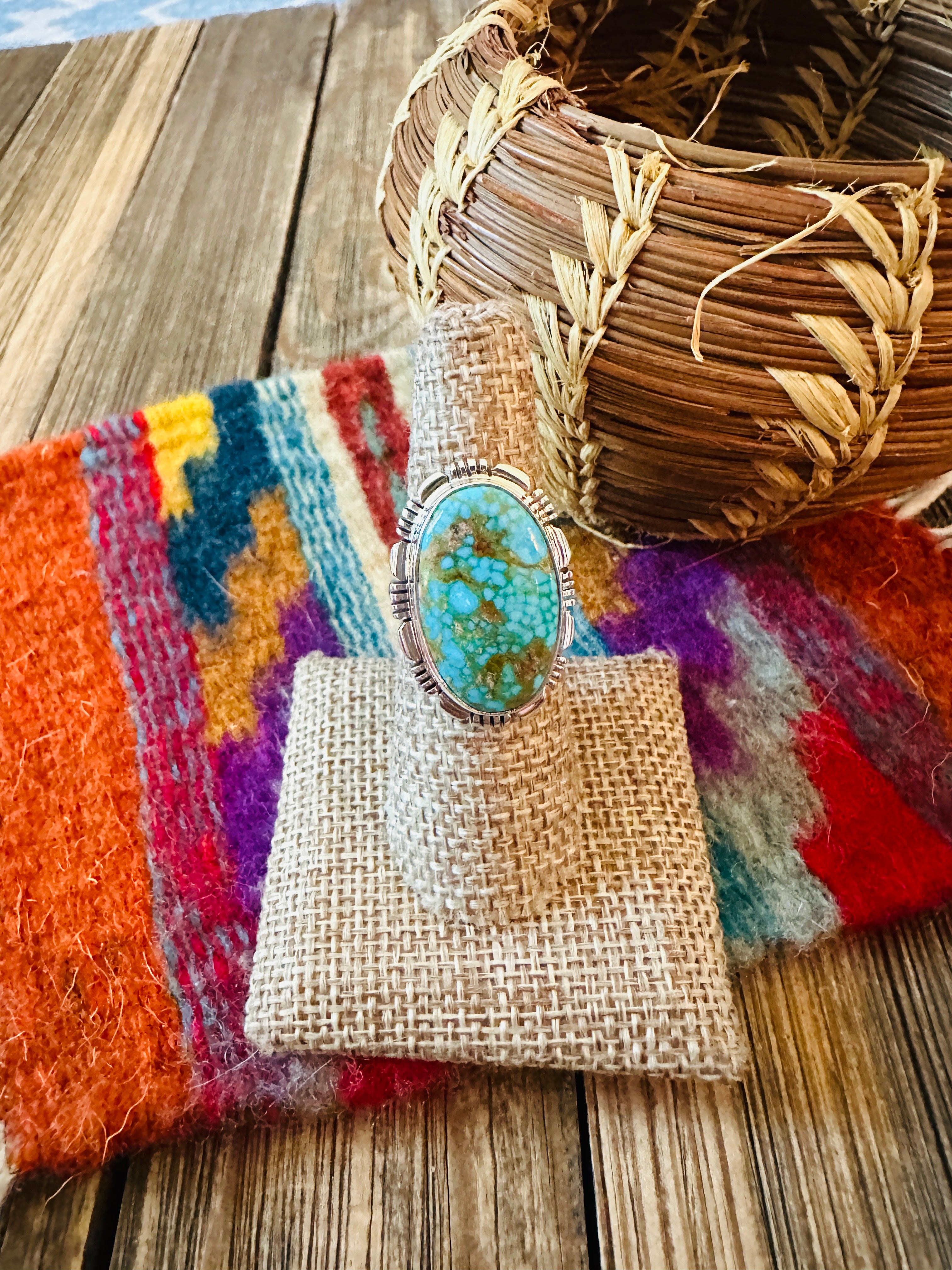 Handcrafted Sonoran Mountain Turquoise & Sterling Silver Ring size 7