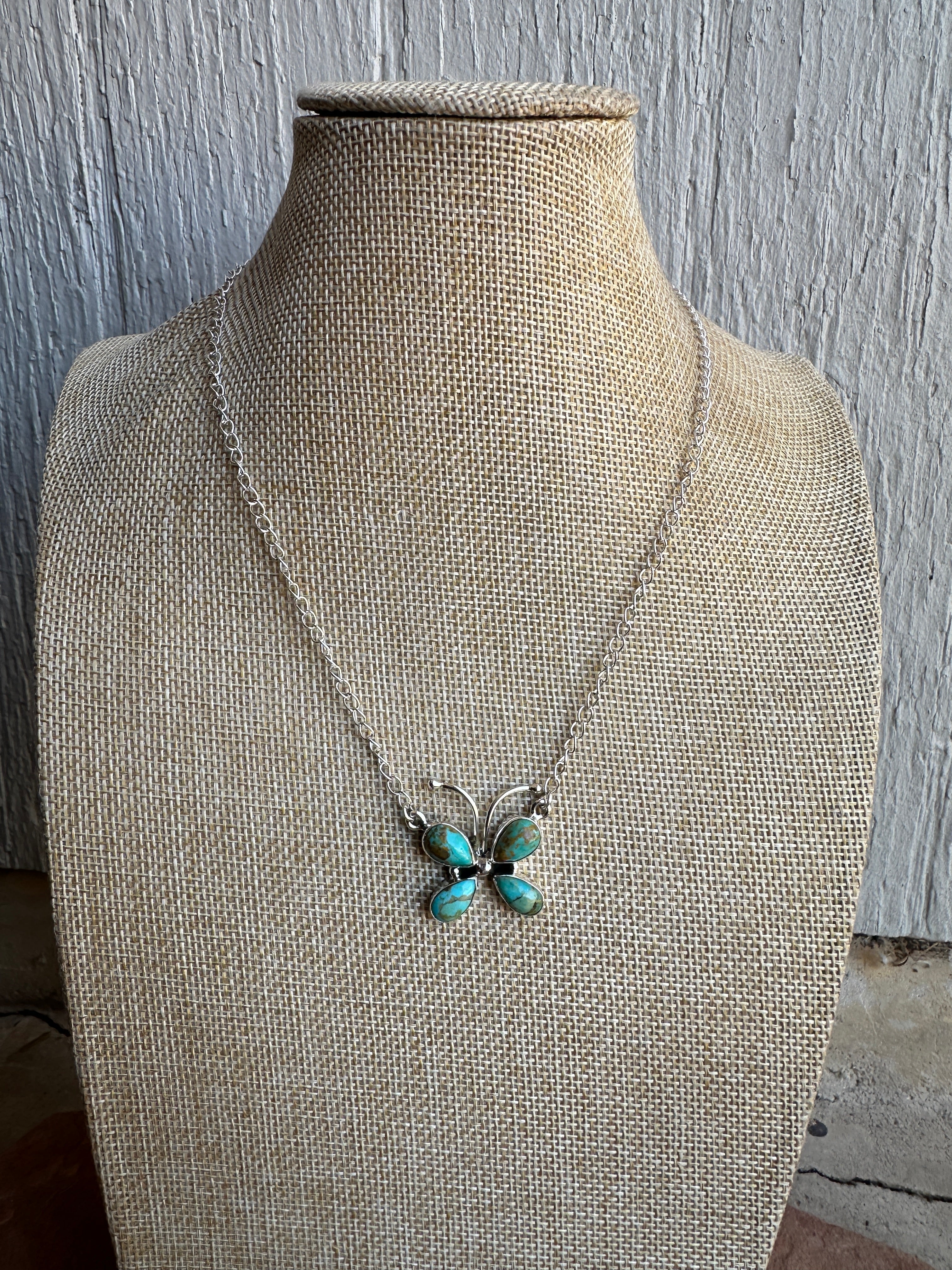 Beautiful Handmade Sterling Silver & Turquoise Butterfly Necklace