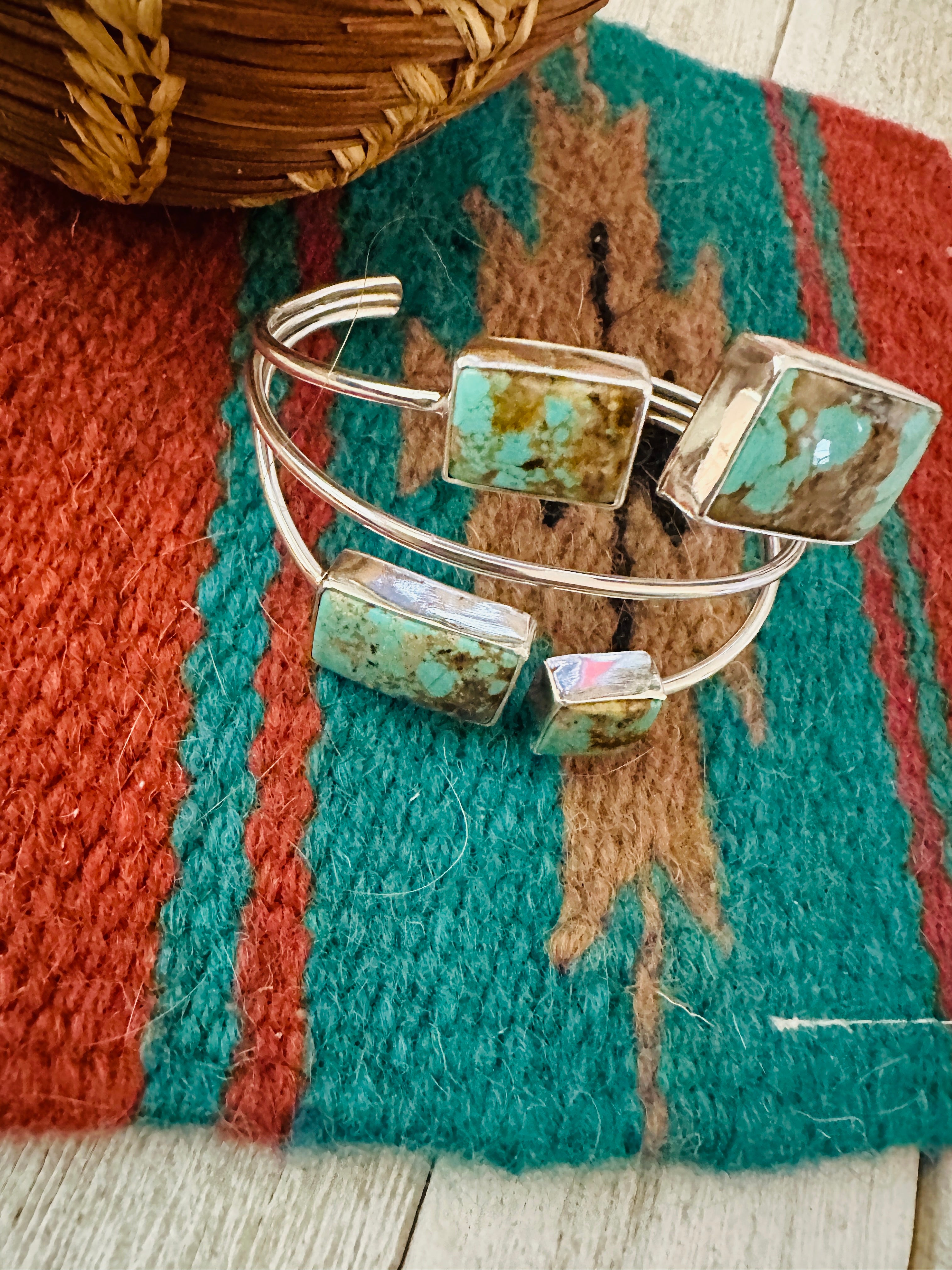 Navajo Sterling Silver & Number 8 Turquoise Cuff Bracelet