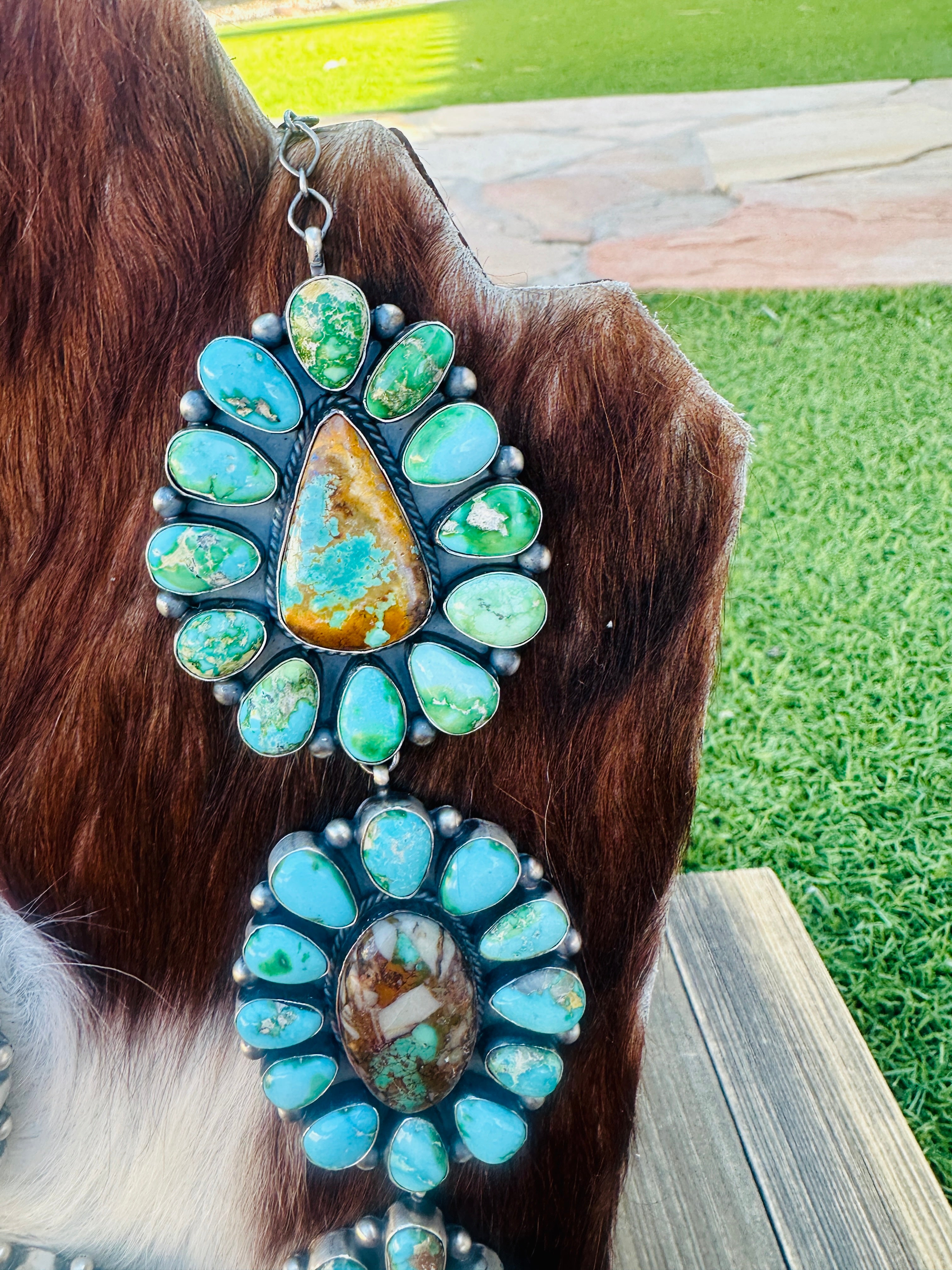 Handcrafted Royston Turquoise & Sterling Silver Necklace and Earring Set by Debra Smith