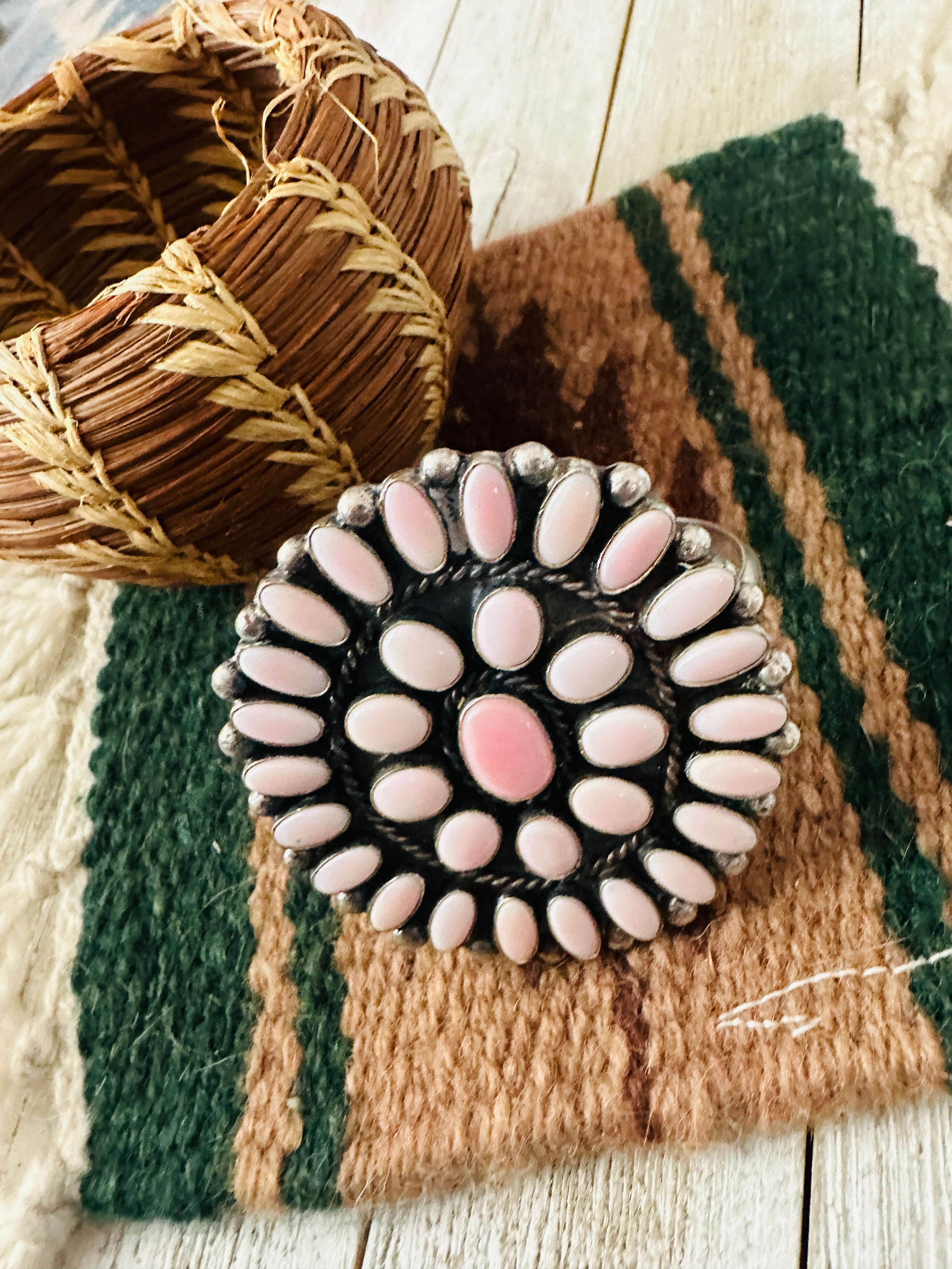 Handcrafted Sterling Silver & Queen Pink Conch Cluster Cuff Bracelet