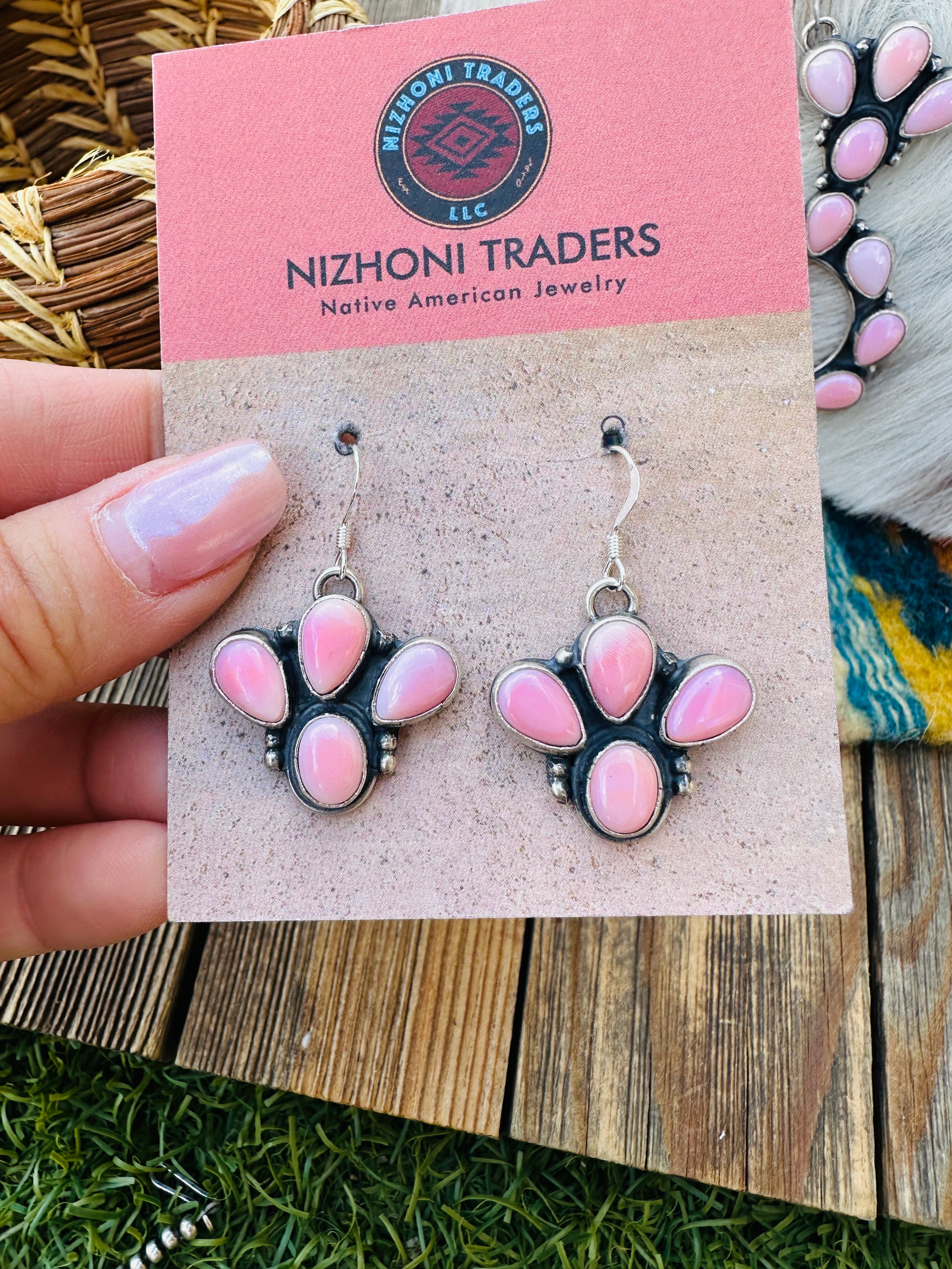 Handcrafted Queen Pink Conch & Sterling Silver Naja Necklace and Earring Set