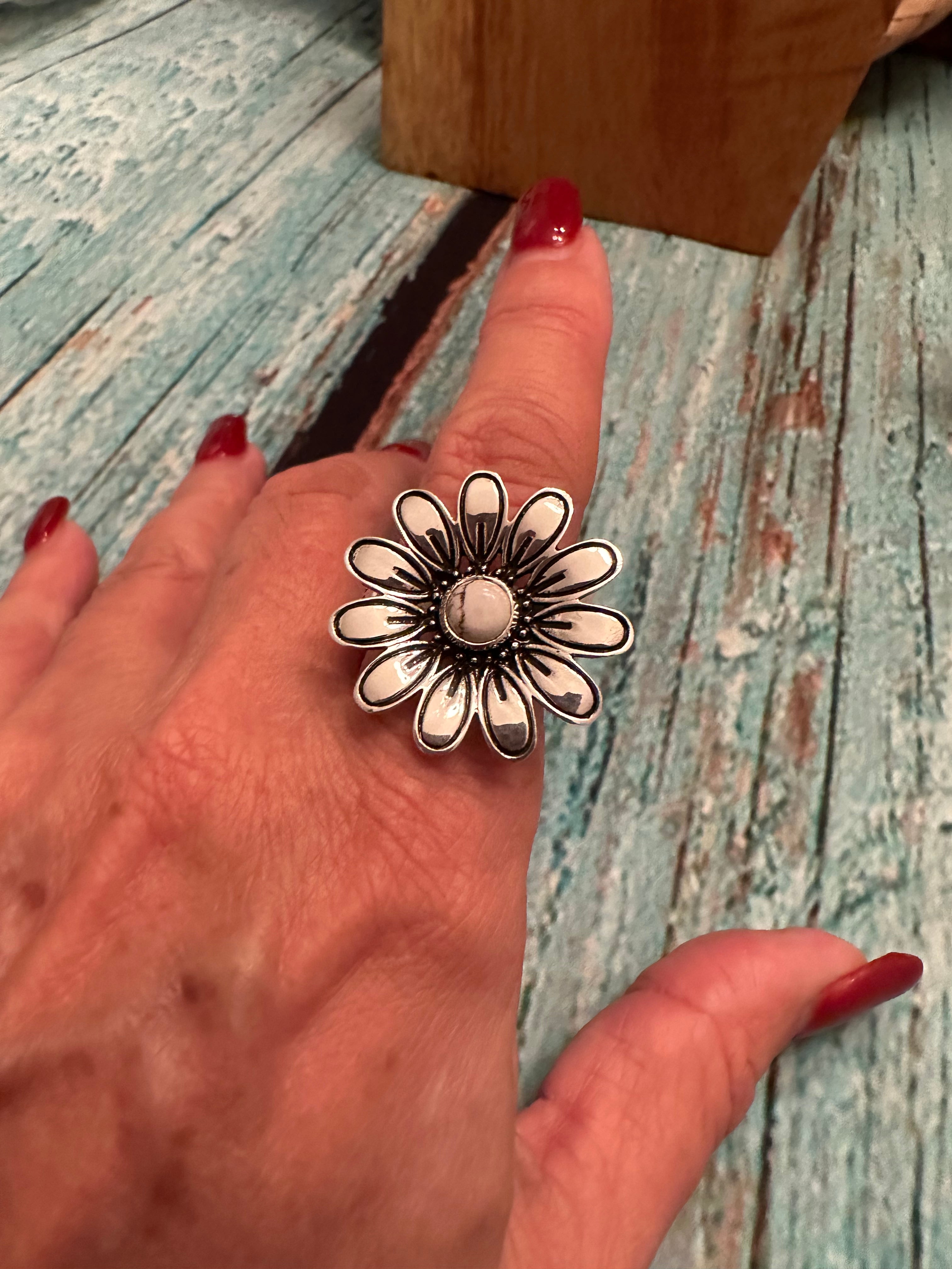 The Daisy Adjustable Wild Horse and Sterling Silver Flower Ring