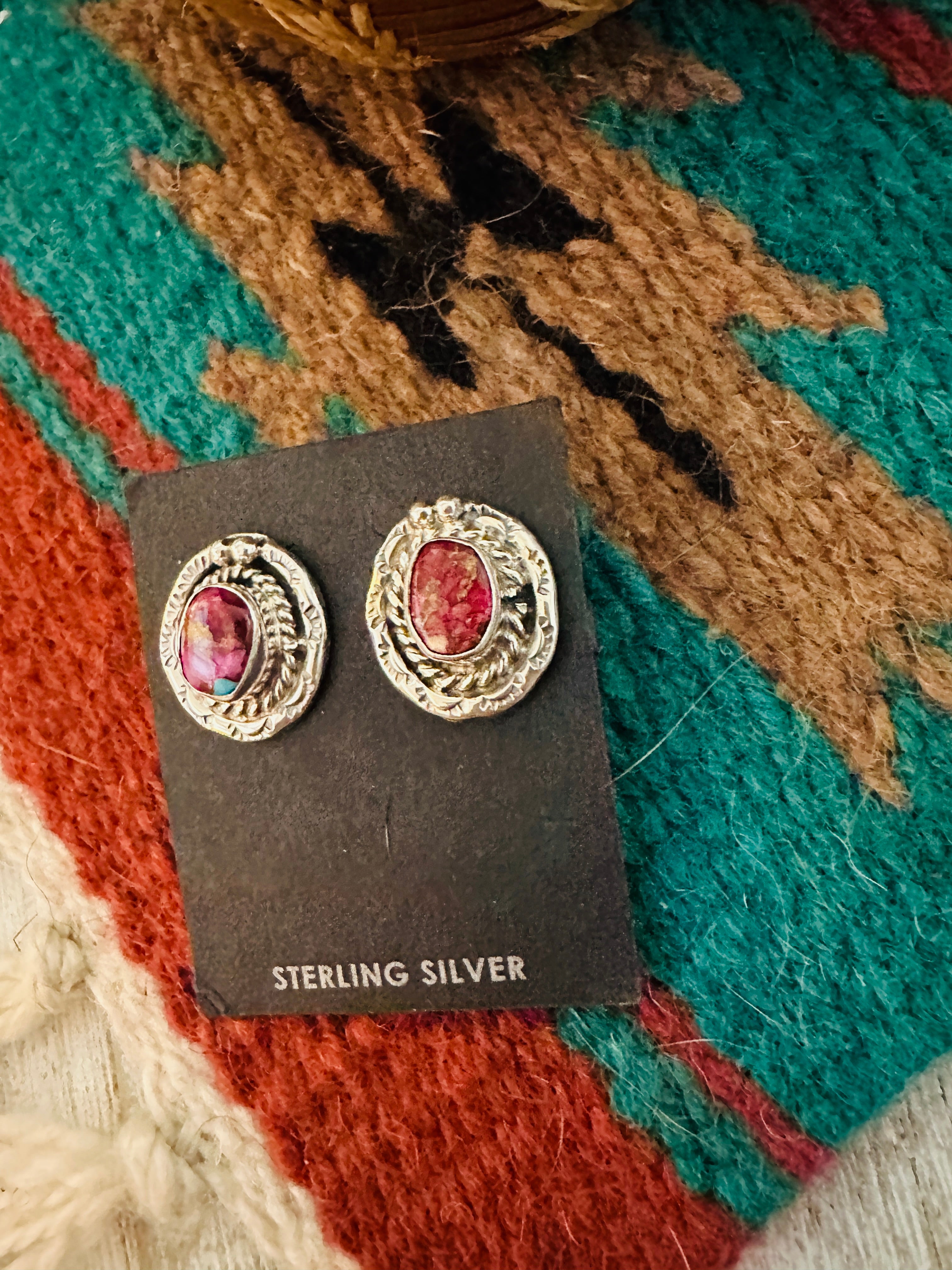 Navajo Pink Dream Mojave & Sterling Silver Post Earrings