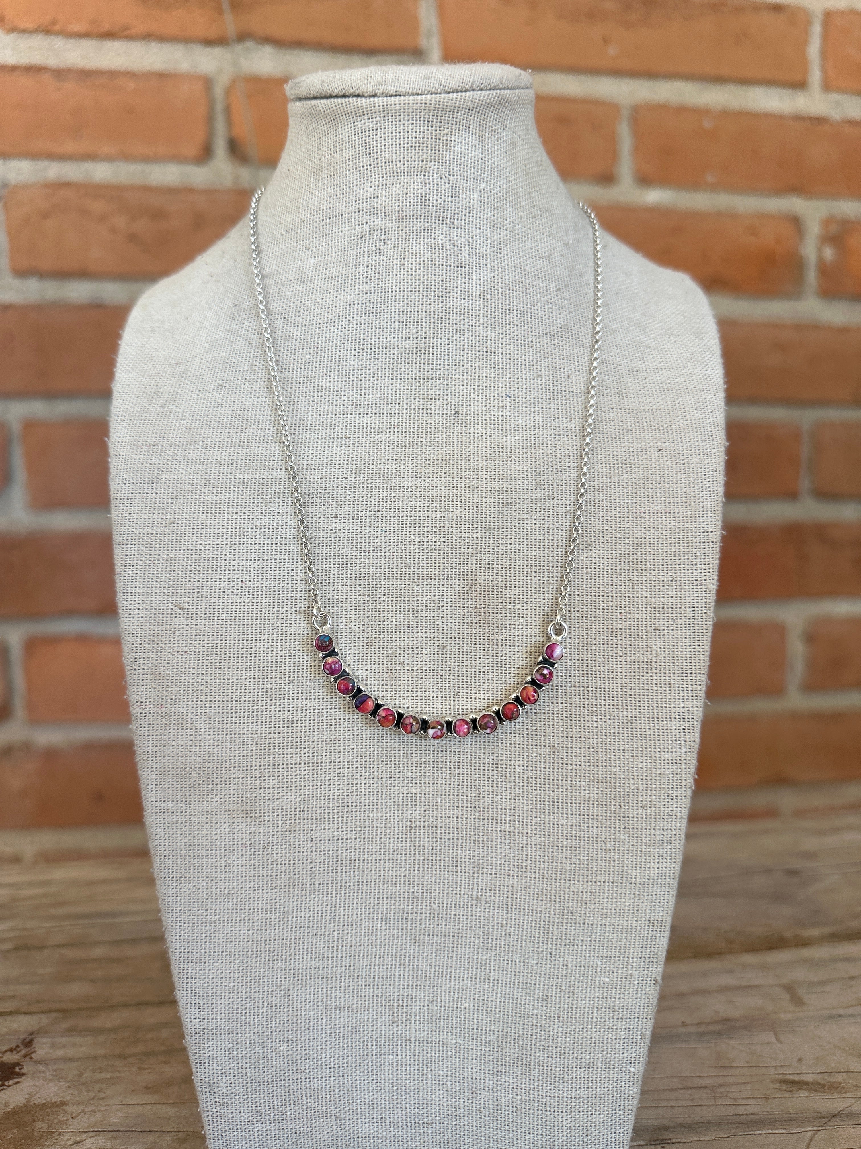 Handmade Sterling Silver, Pink Dream Mojave Bar Necklace