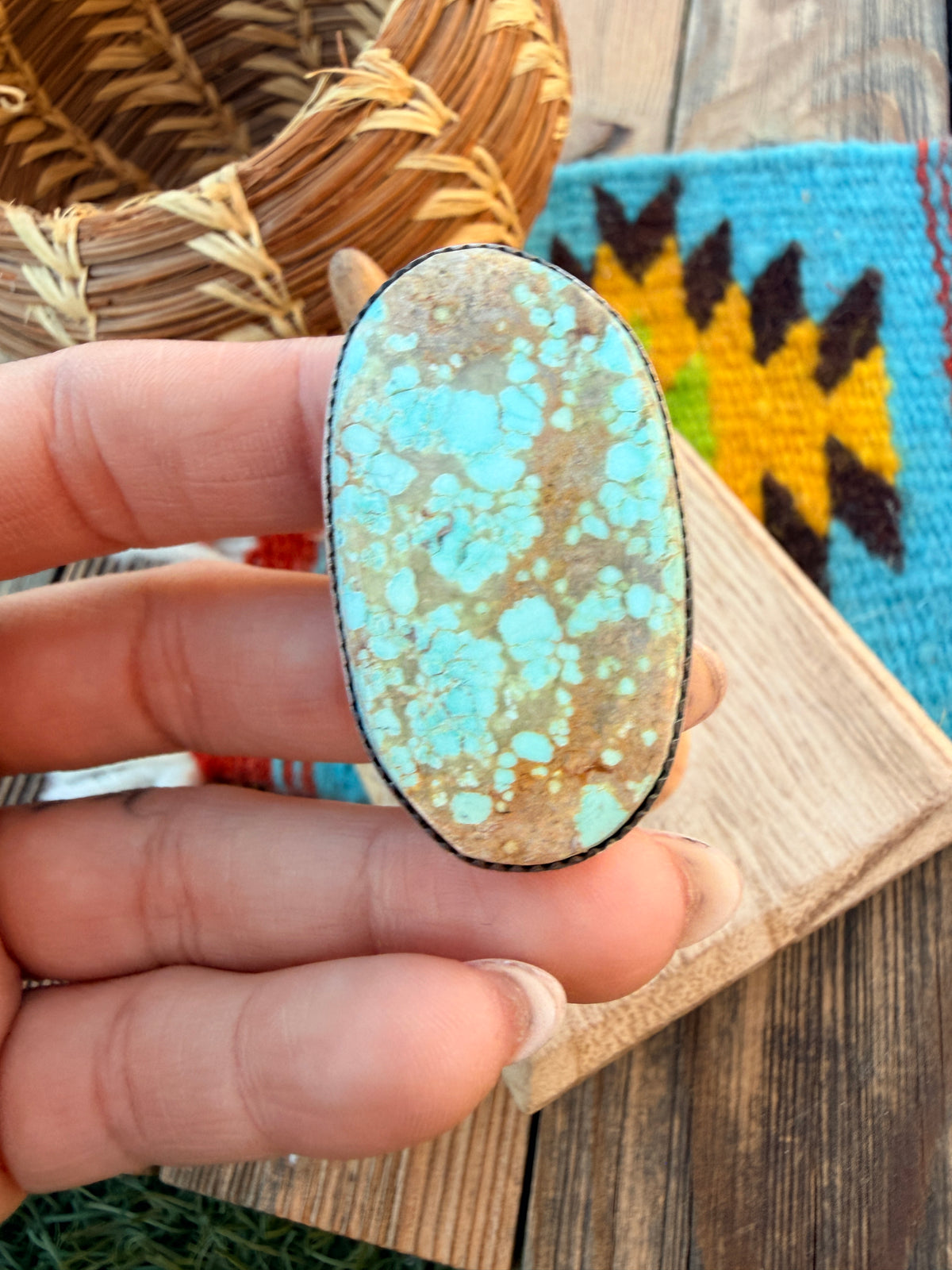 Handcrafted Number 8 Turquoise & Sterling Silver Adjustable Ring by Leslie Nez