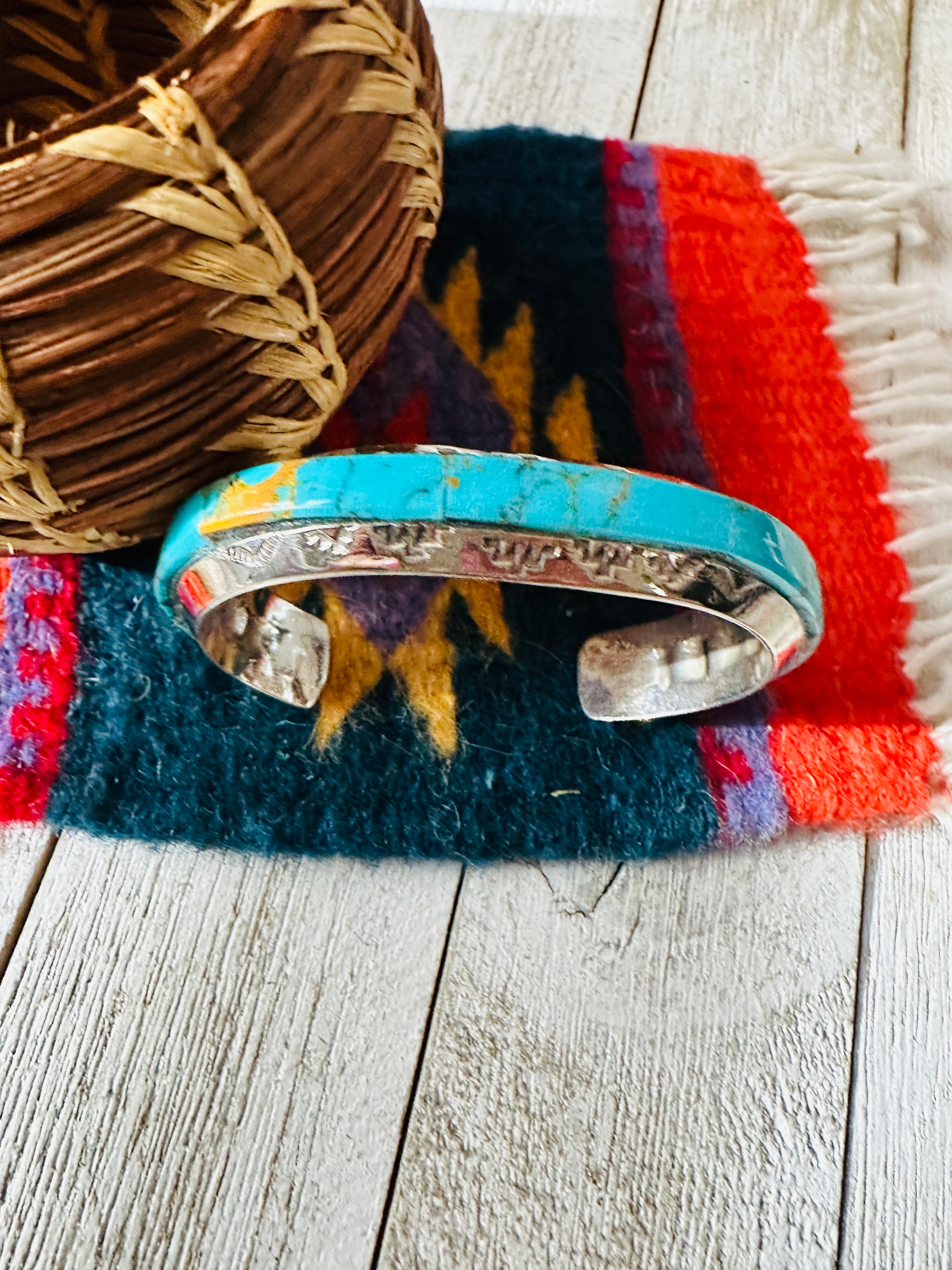 Old Pawn Navajo Sterling Silver & Turquoise Cuff Bracelet