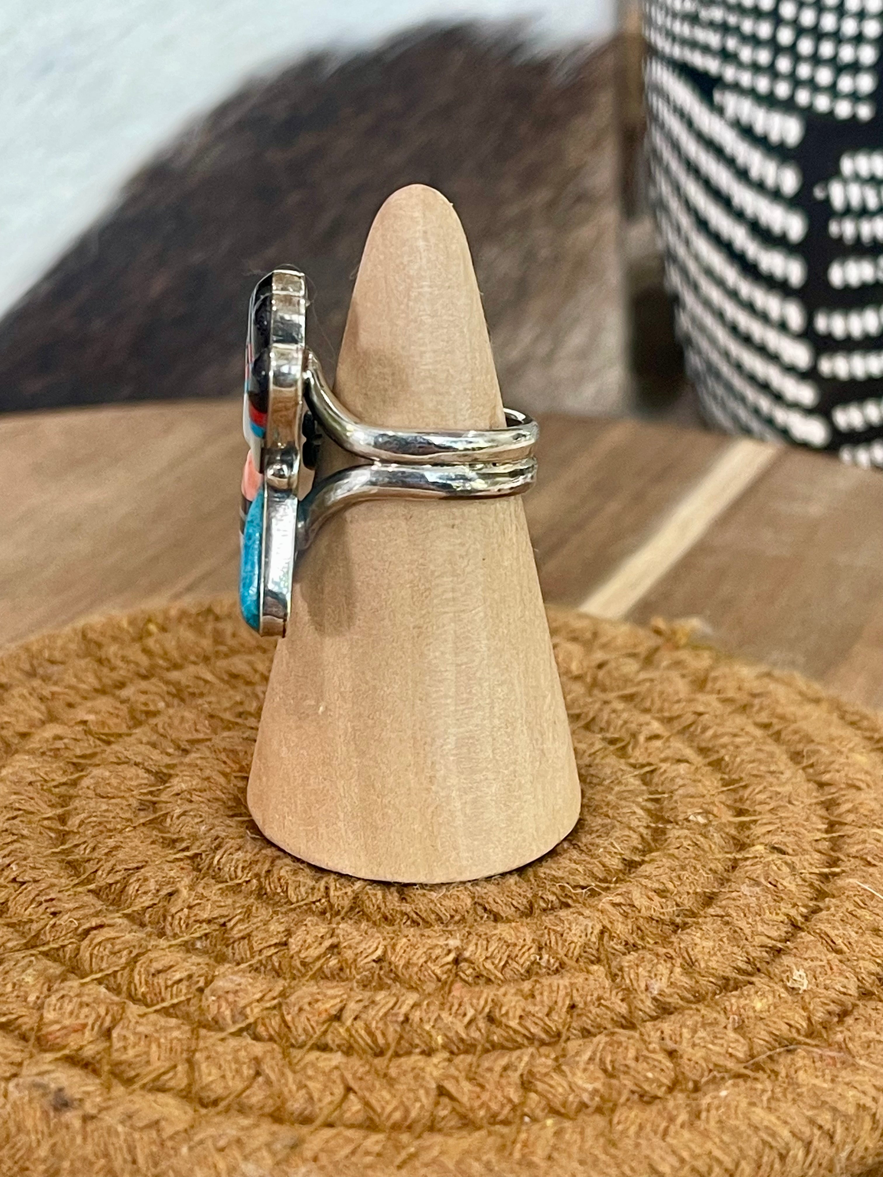 Handmade Sterling Silver & Multi Stone Sunface Adjustable Ring