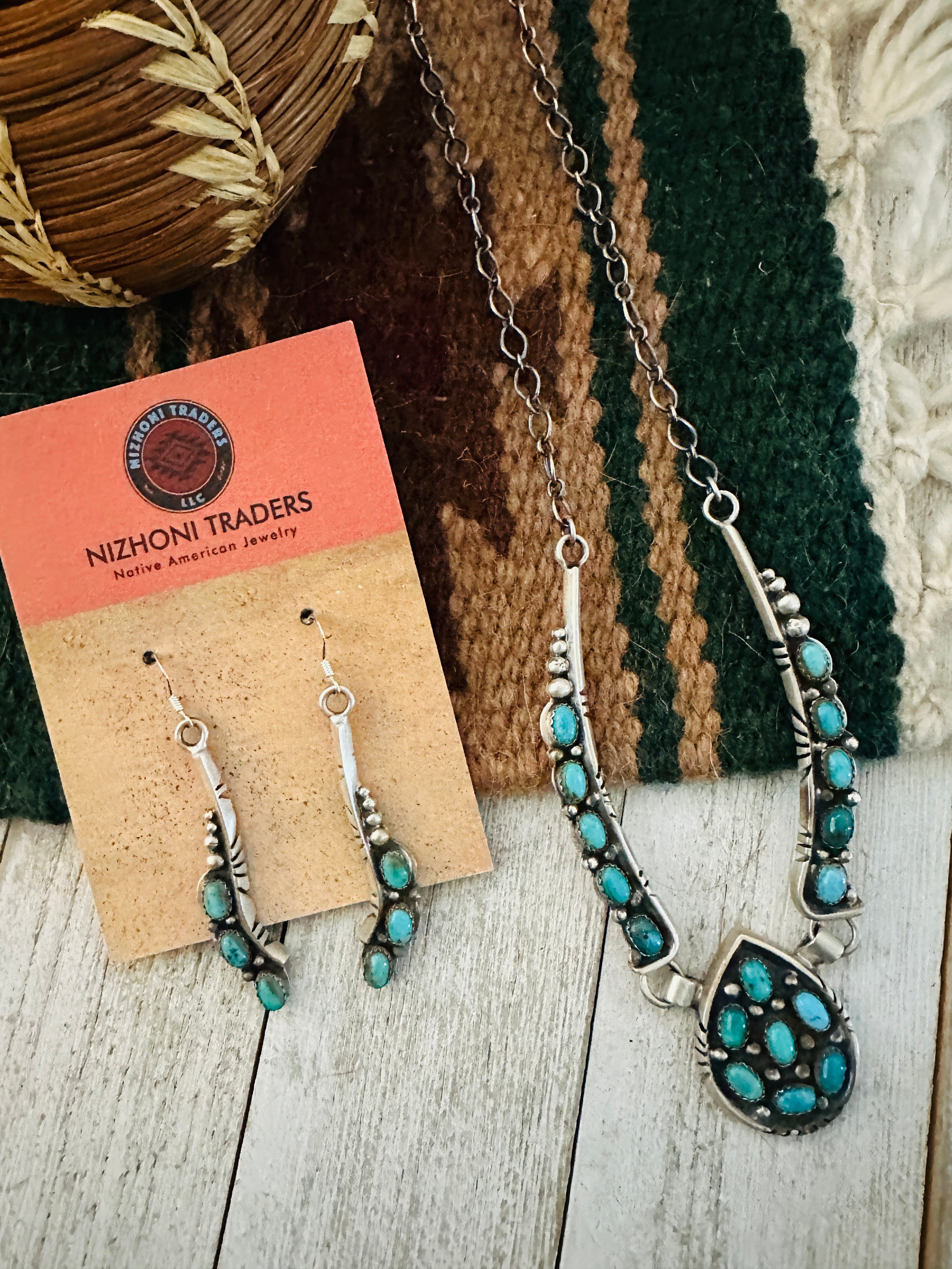 Navajo Sterling Silver & Turquoise Necklace Set