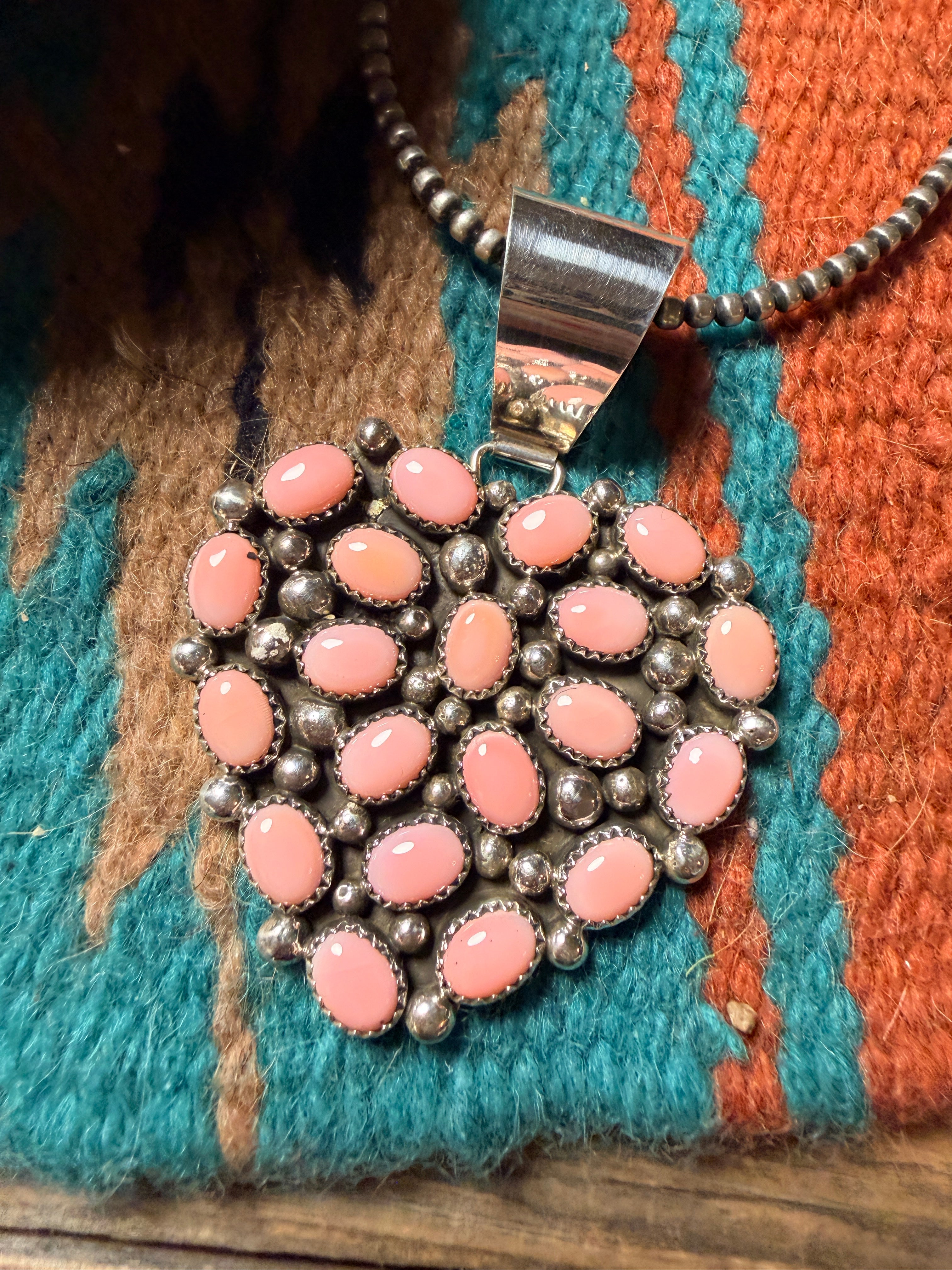Handcrafted Sterling Silver & Queen Pink Conch Cluster Heart Pendant