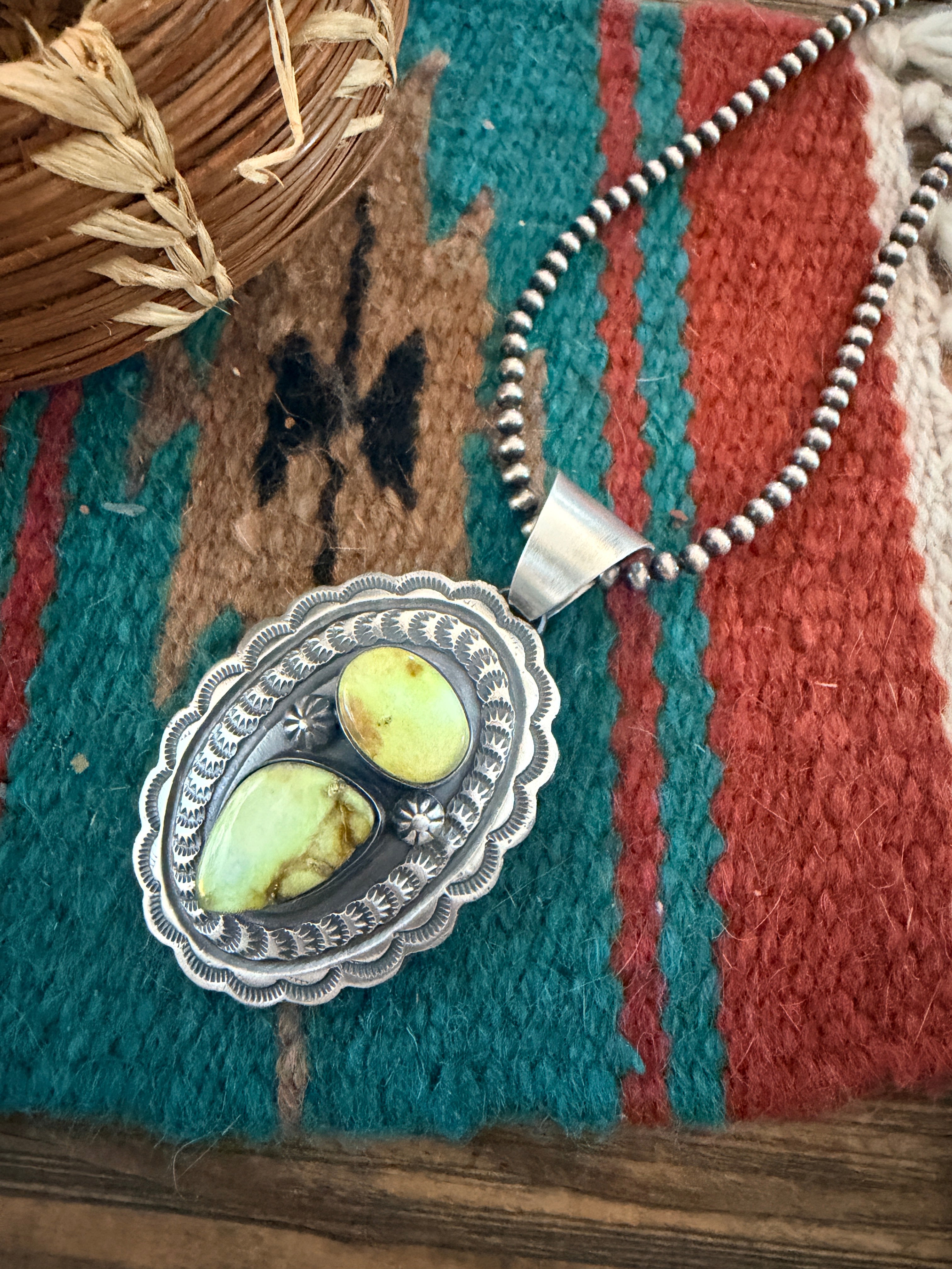 Handcrafted Sterling Silver & Palomino Turquoise Concho Pendant by Chimney Butte