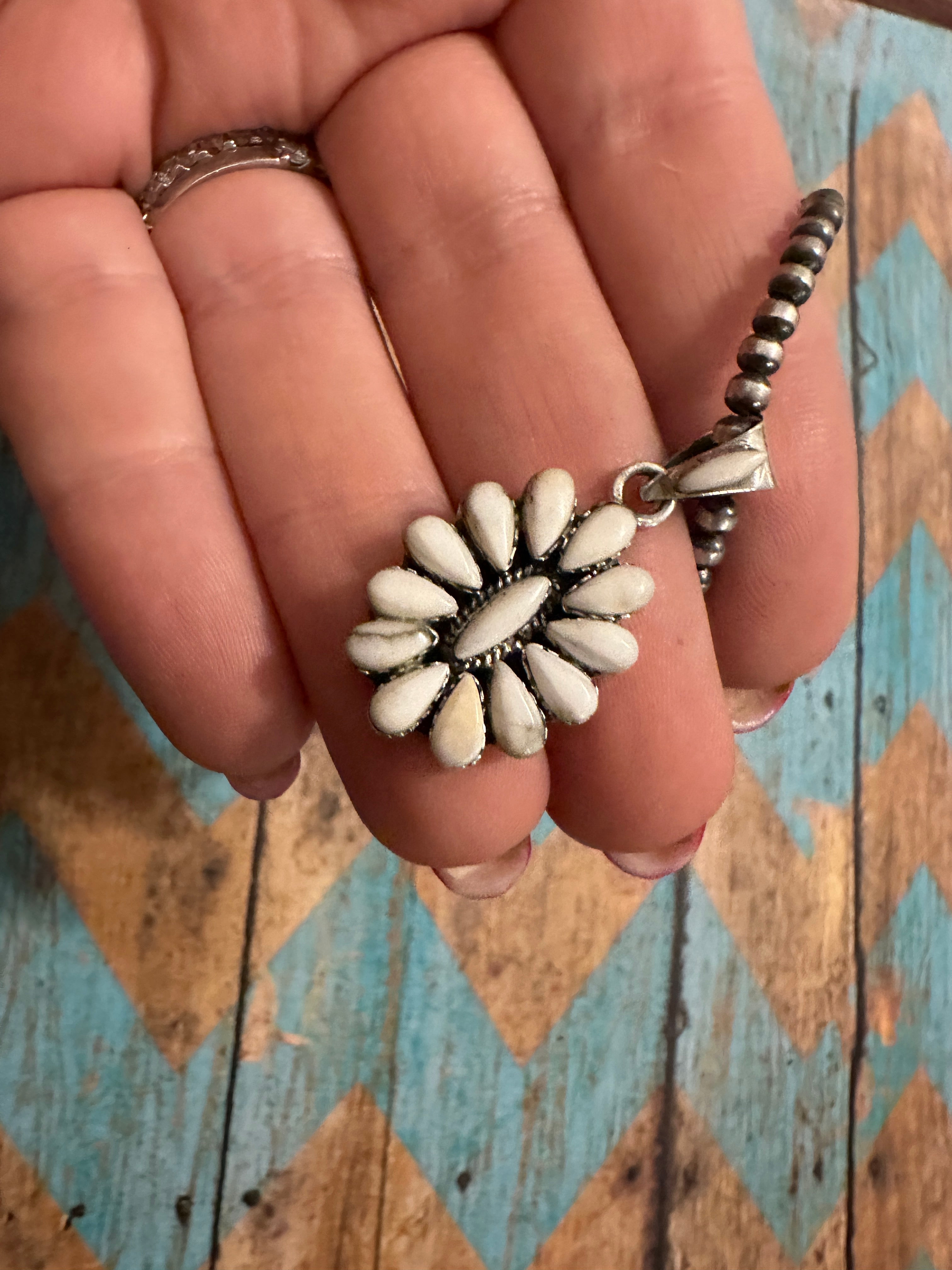 Beautiful Handmade Sterling Silver & White Buffalo Cluster Pendant Style 1