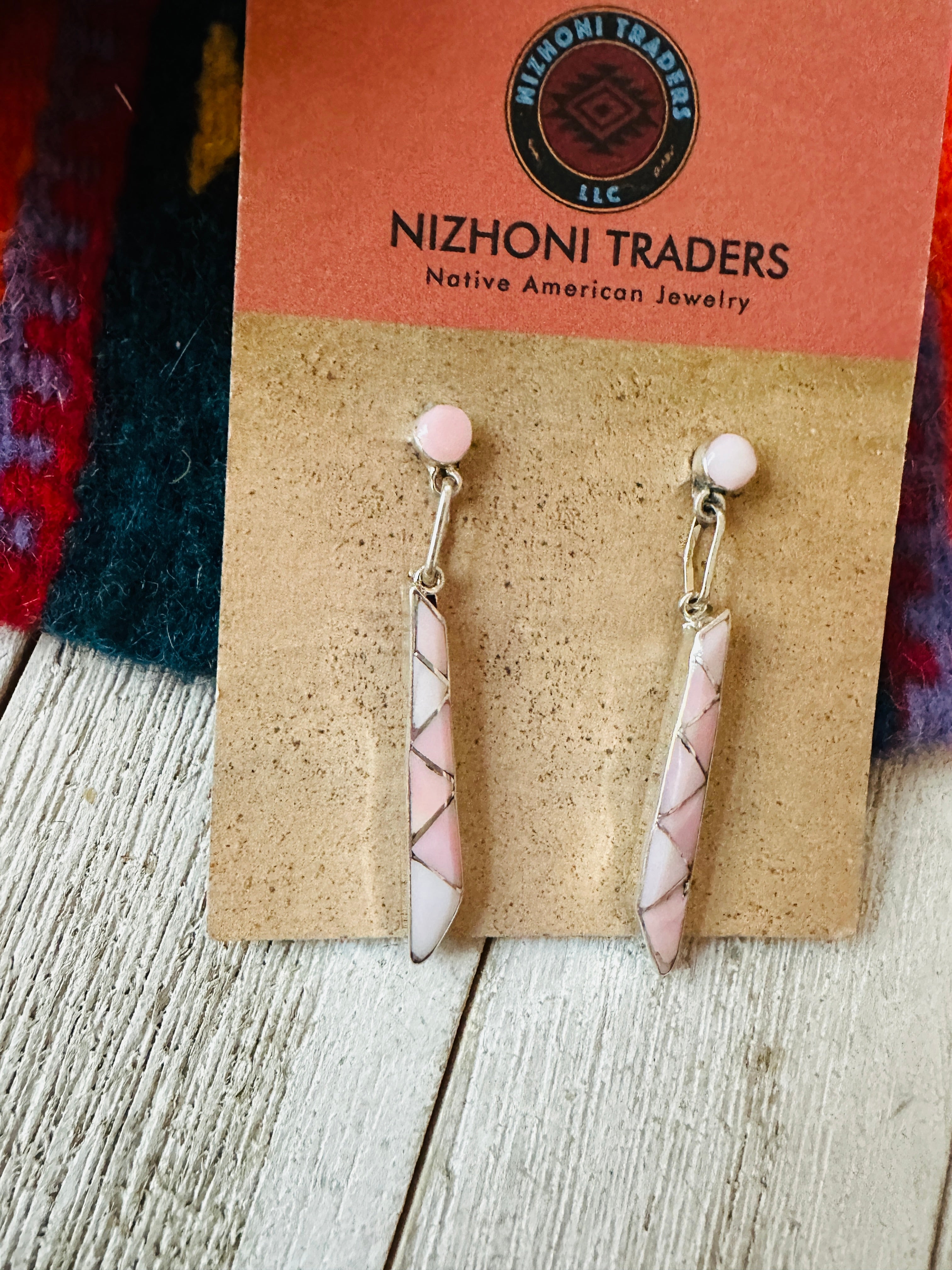 Zuni Mother of Pearl & Sterling Silver Inlay Dangle Earrings