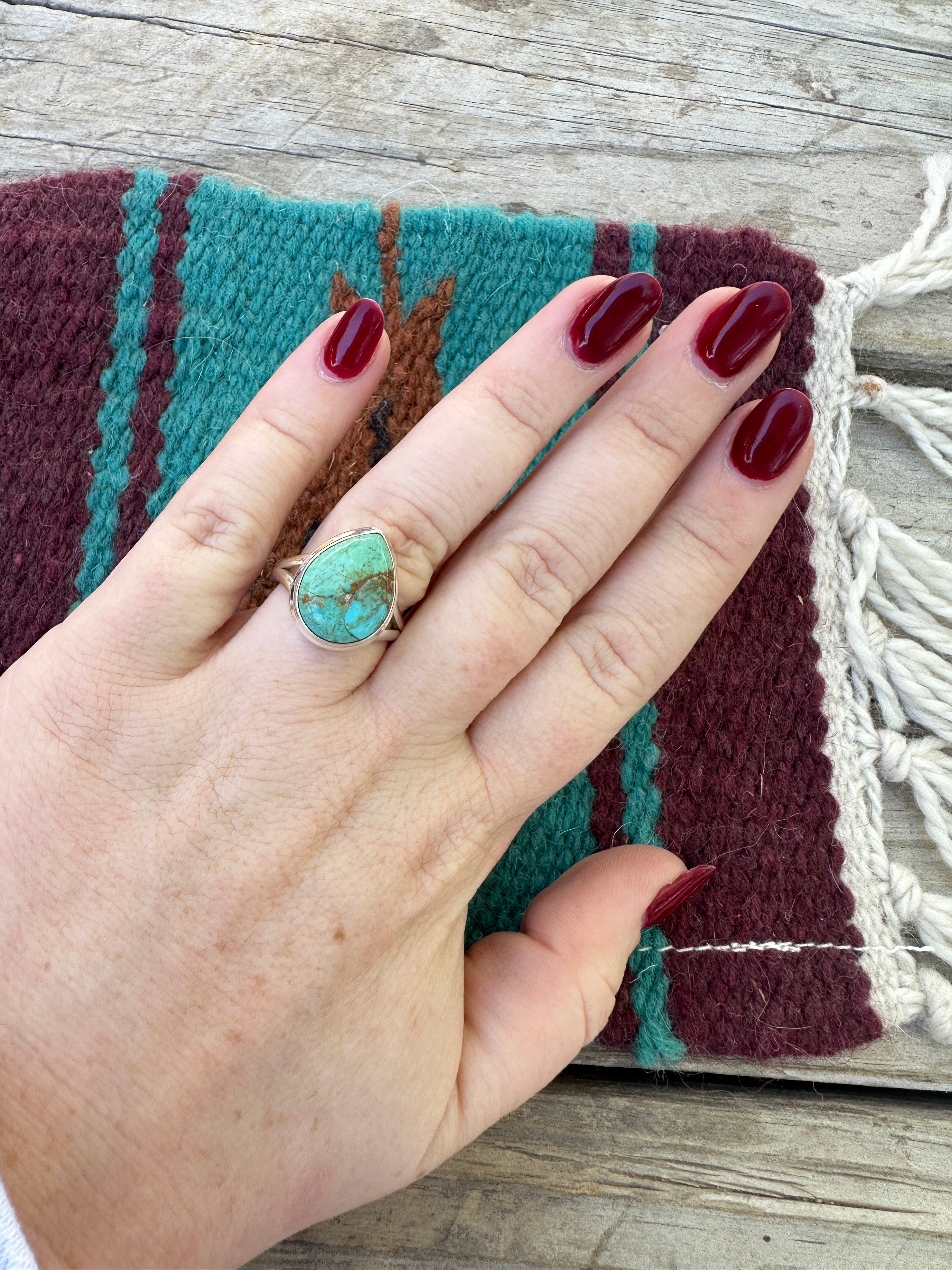 Handmade SINGLE TEAR DROP STONE Handmade Natural Turquoise Sterling Silver Adjustable Ring