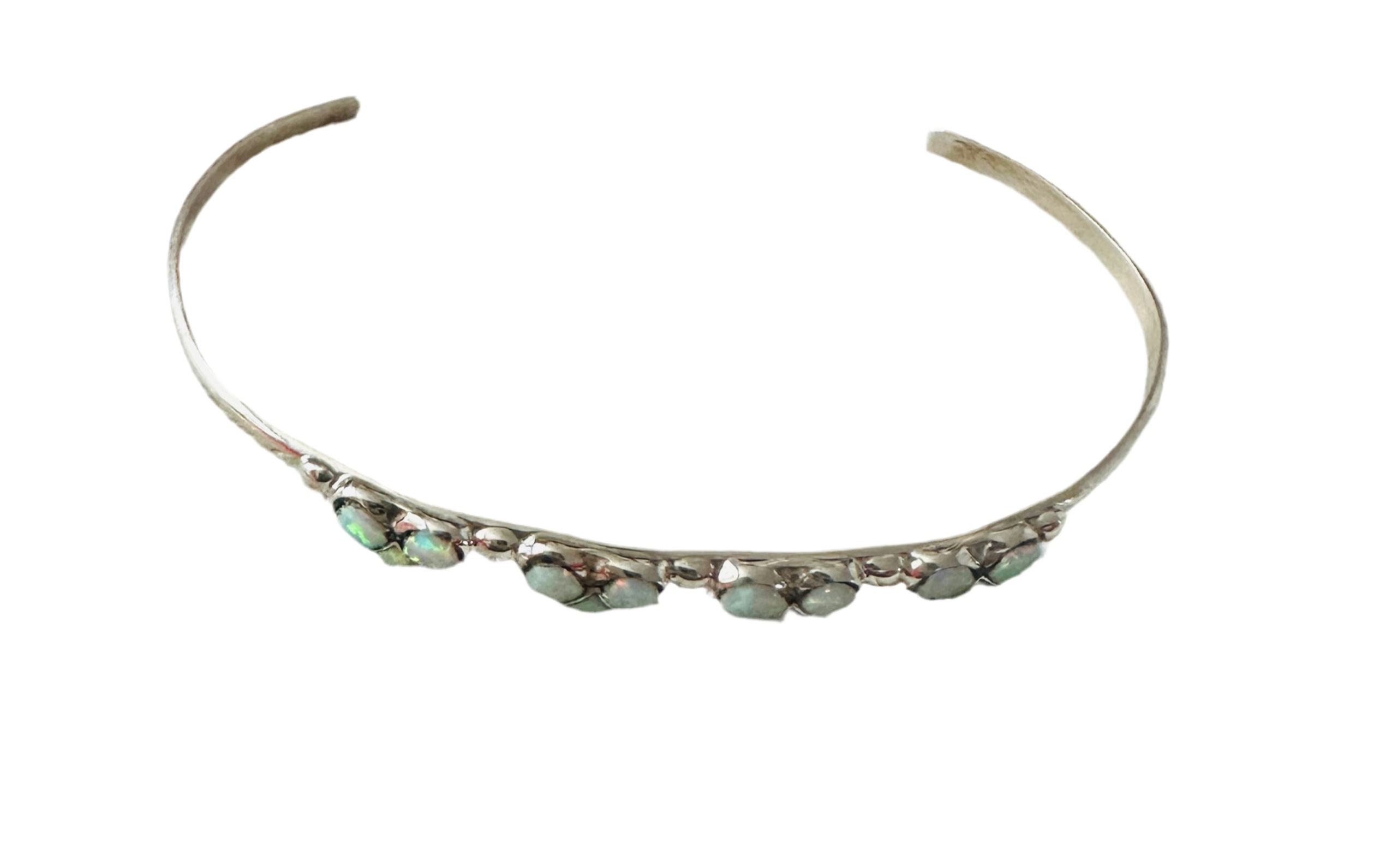 Zuni Sterling Silver & White Opal Heart Inlay Cuff Bracelet